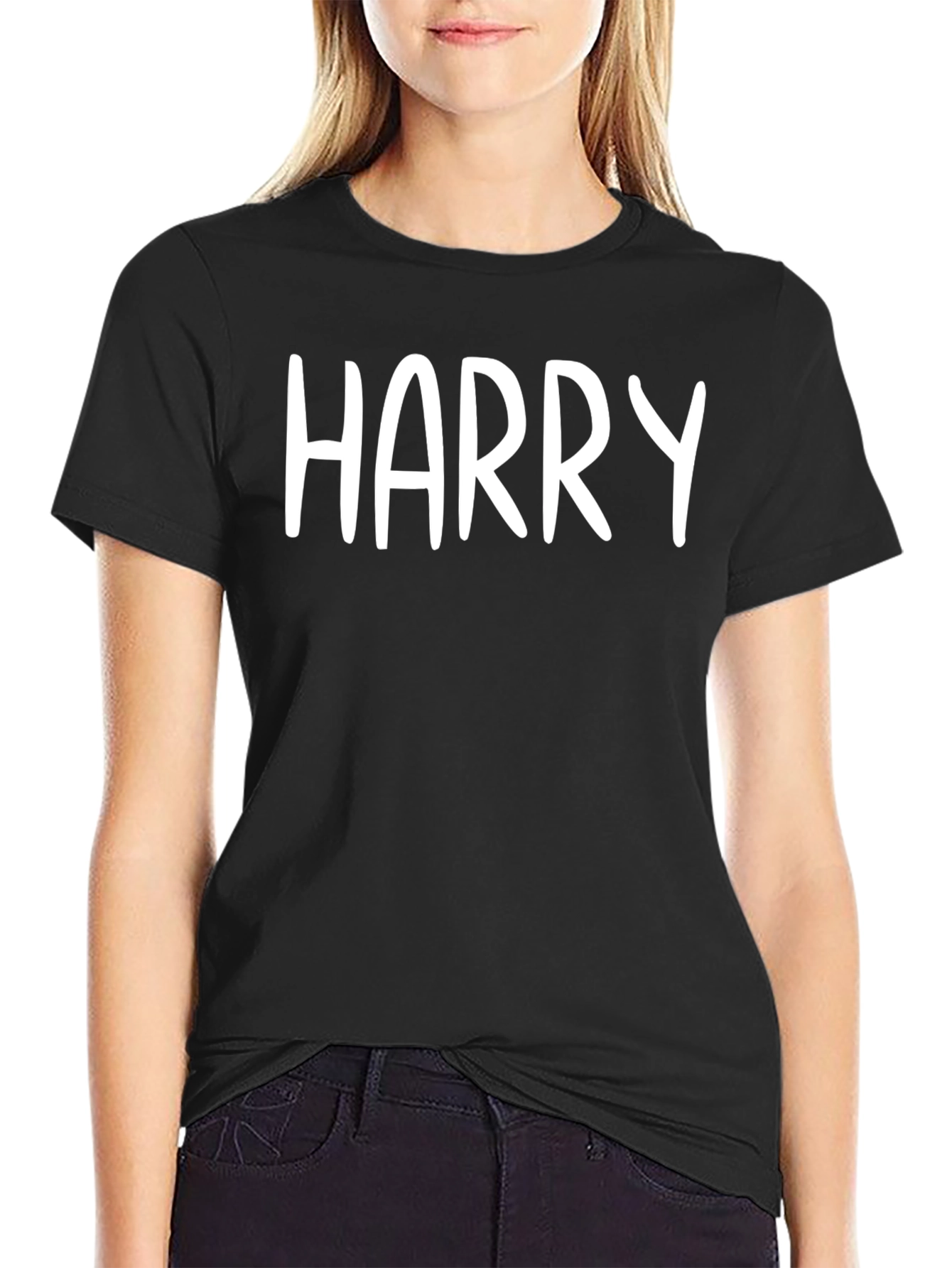 Personalized Harry White Text Black Cotton T-Shirt