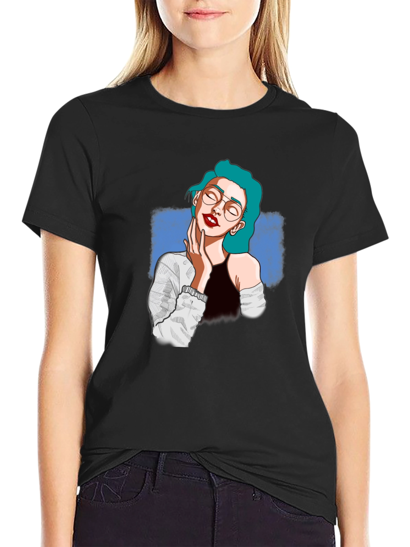 Stylish Black T-Shirt with Woman Graphic