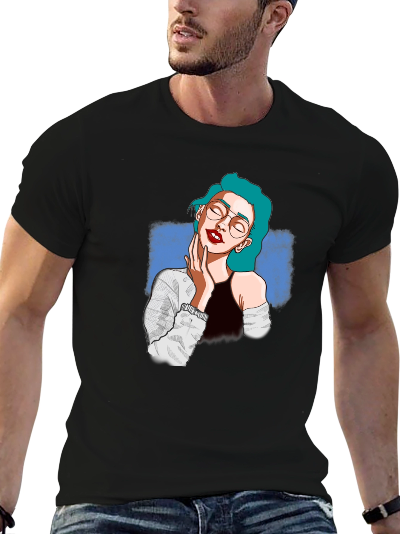 Stylish Black T-Shirt with Woman Graphic