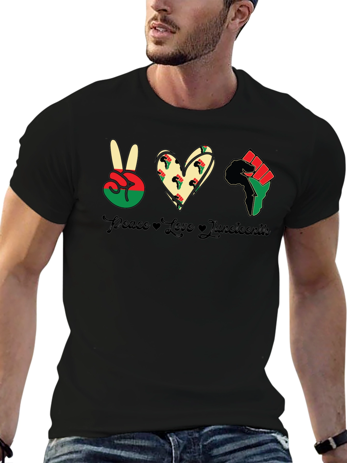 Juneteenth Peace Love Fist Black T-Shirt