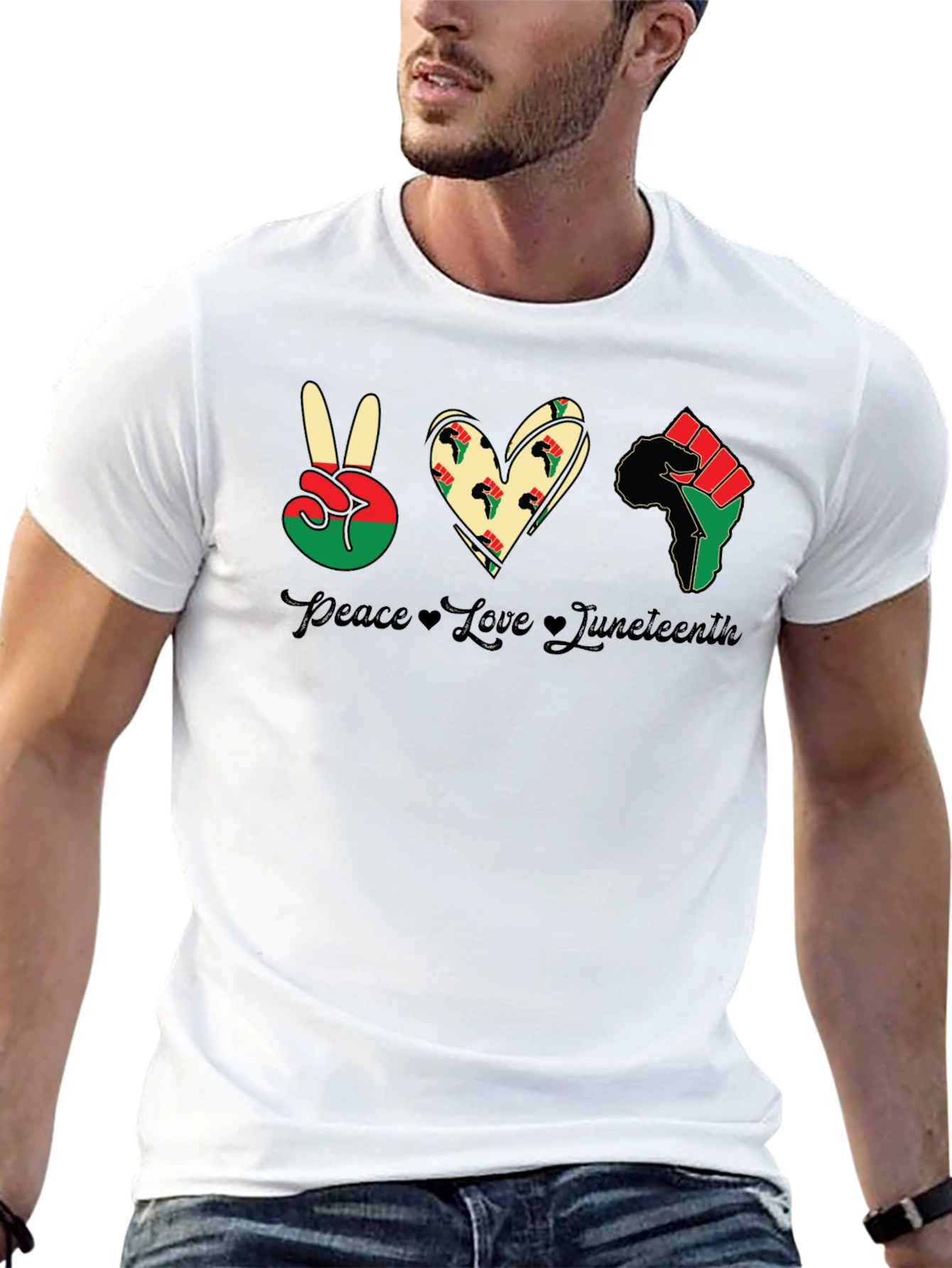 Juneteenth Peace Love Fist Black T-Shirt