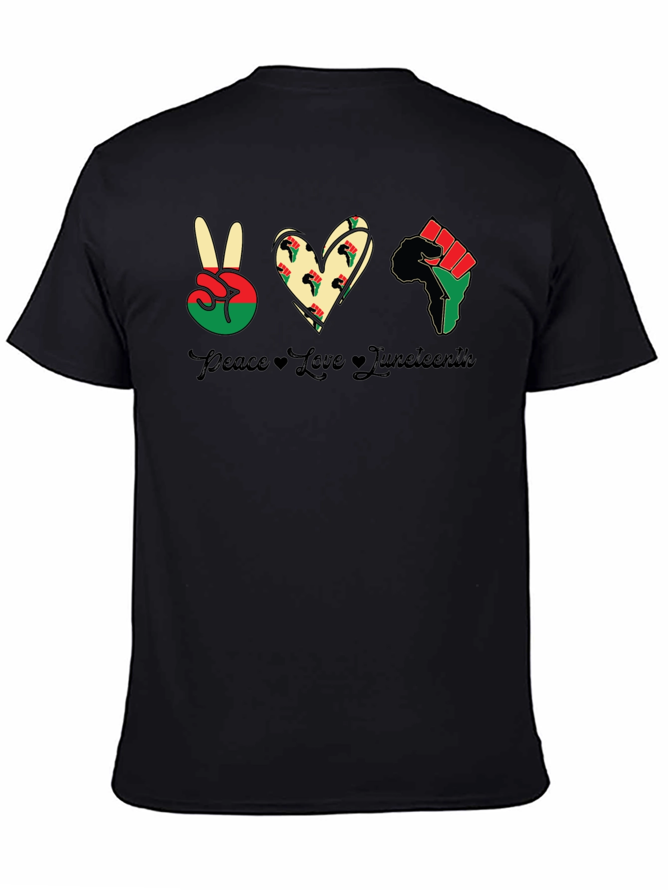 Juneteenth Peace Love Fist Black T-Shirt