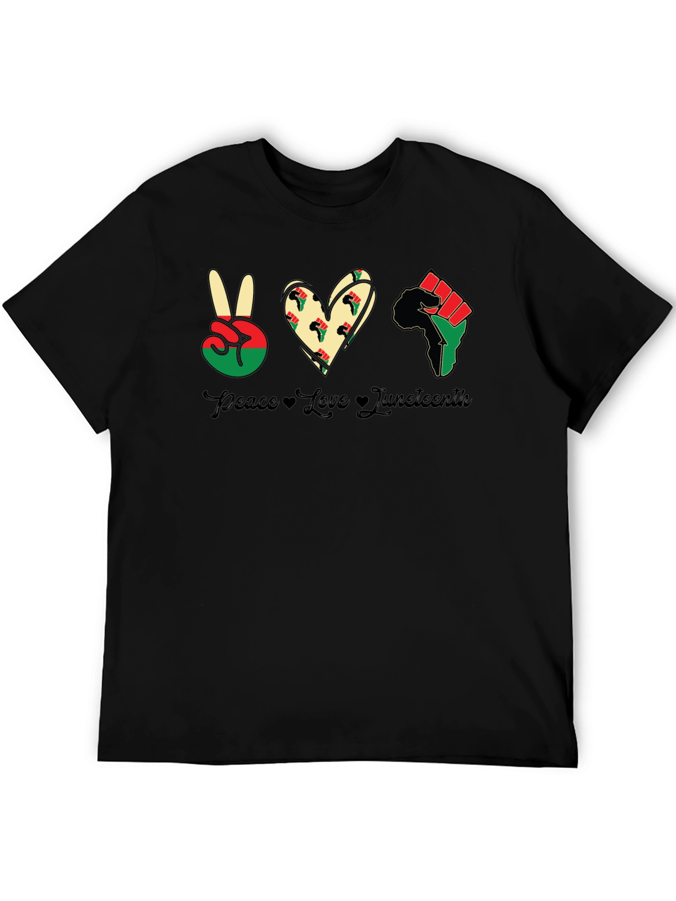Juneteenth Peace Love Fist Black T-Shirt