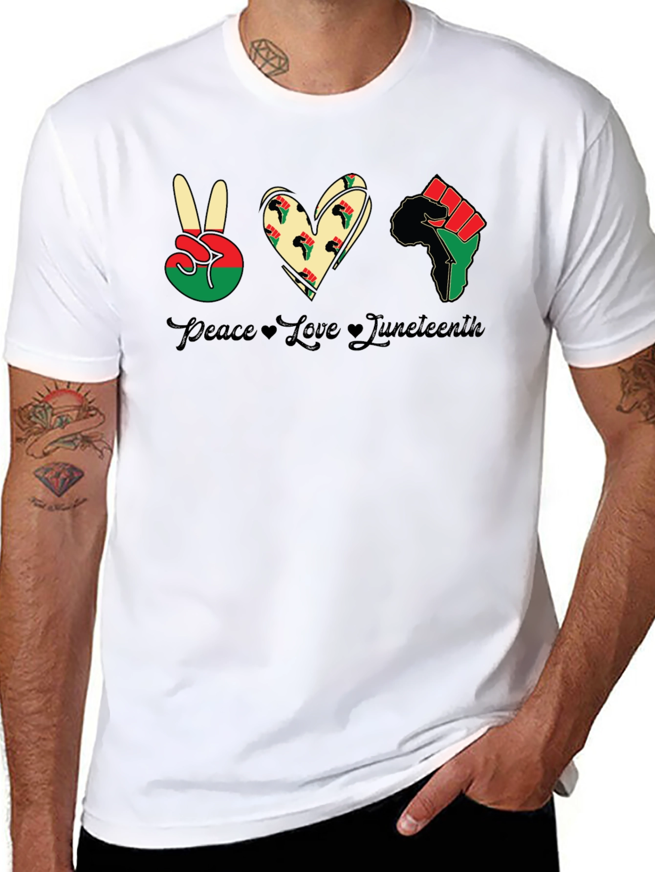 Juneteenth Peace Love Fist Black T-Shirt