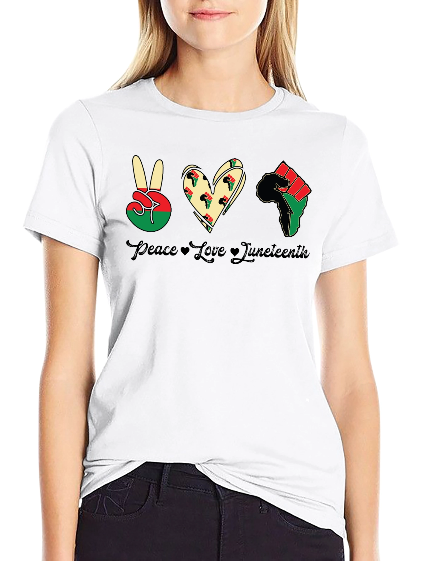 Juneteenth Peace Love Fist Black T-Shirt