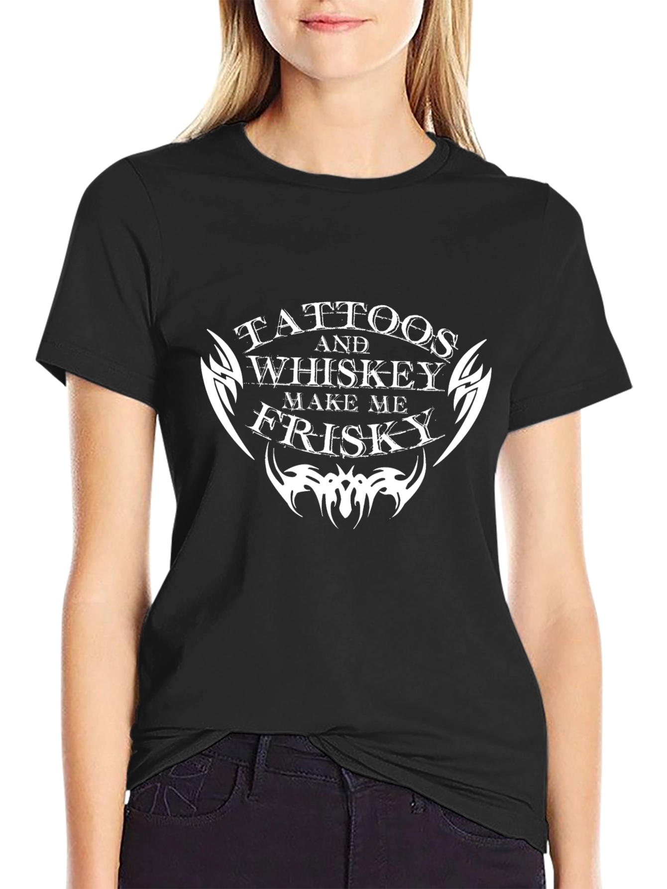 Tattoos & Whiskey Tee - Frisky Black T-Shirt