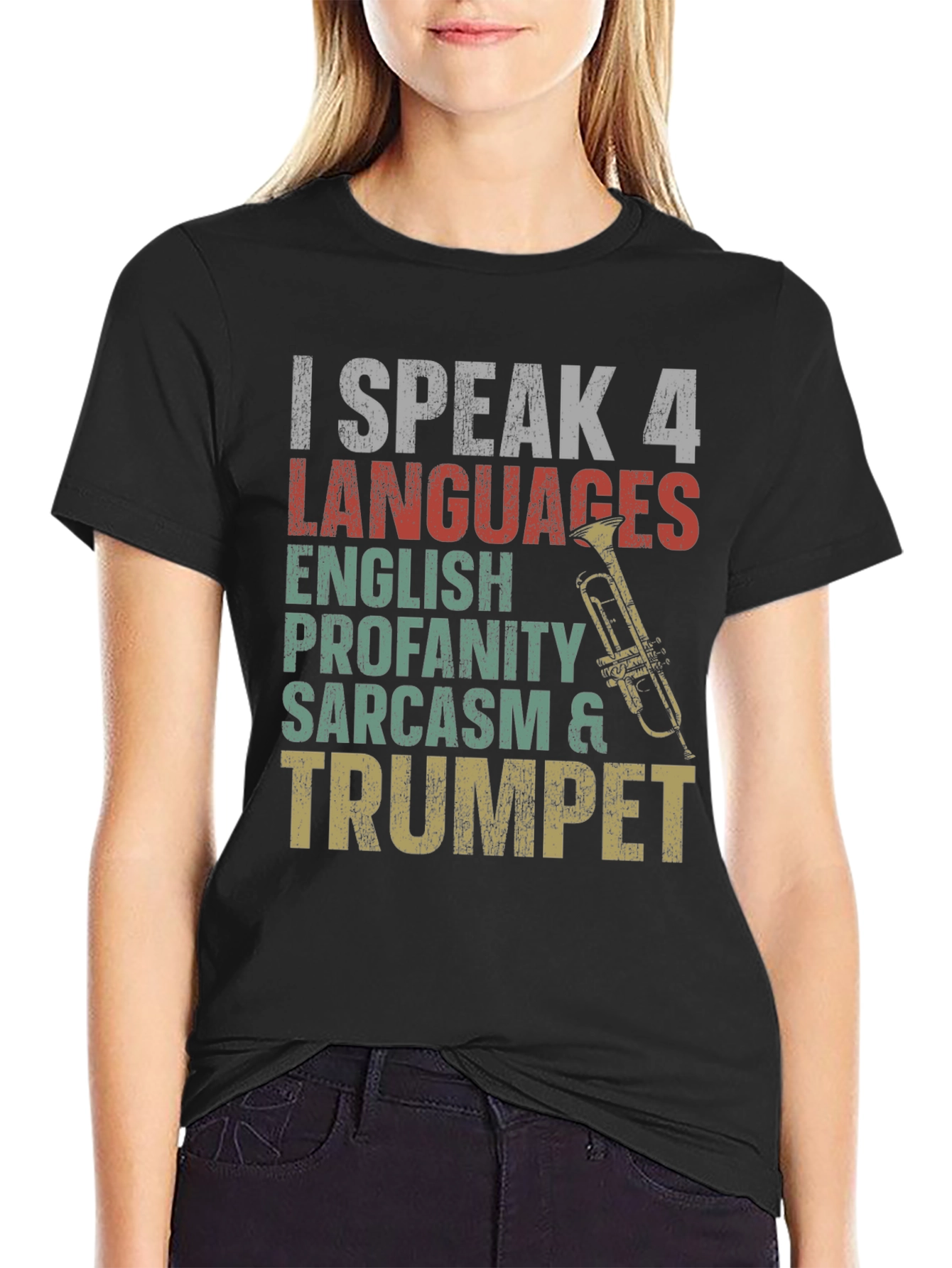 I Speak 4 Languages Trumpet Graphic Tee