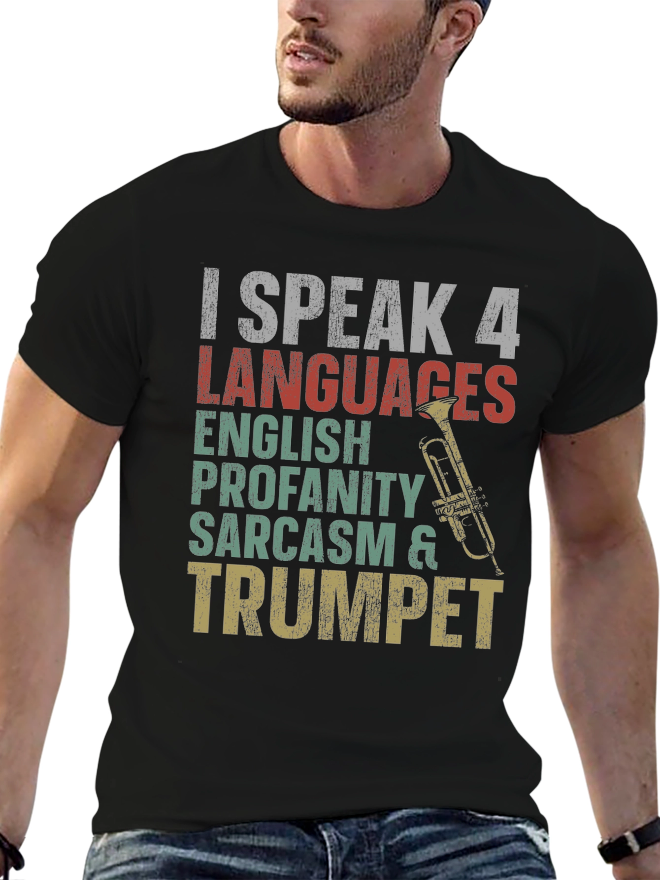 I Speak 4 Languages Trumpet Graphic Tee