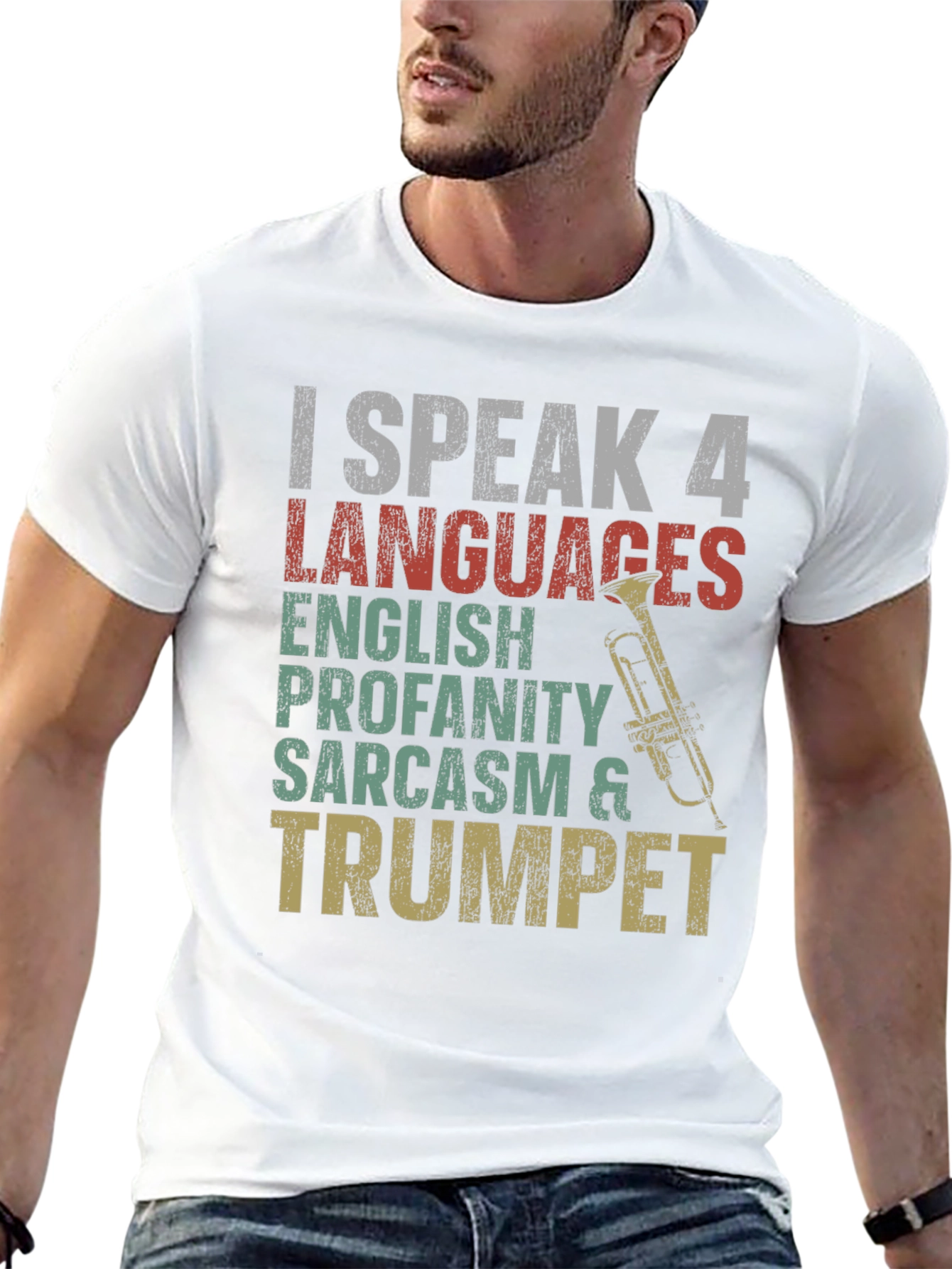 I Speak 4 Languages Trumpet Graphic Tee