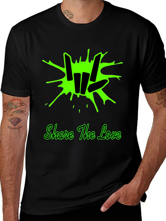 Share the Love Black T-Shirt with Green Graphic Design