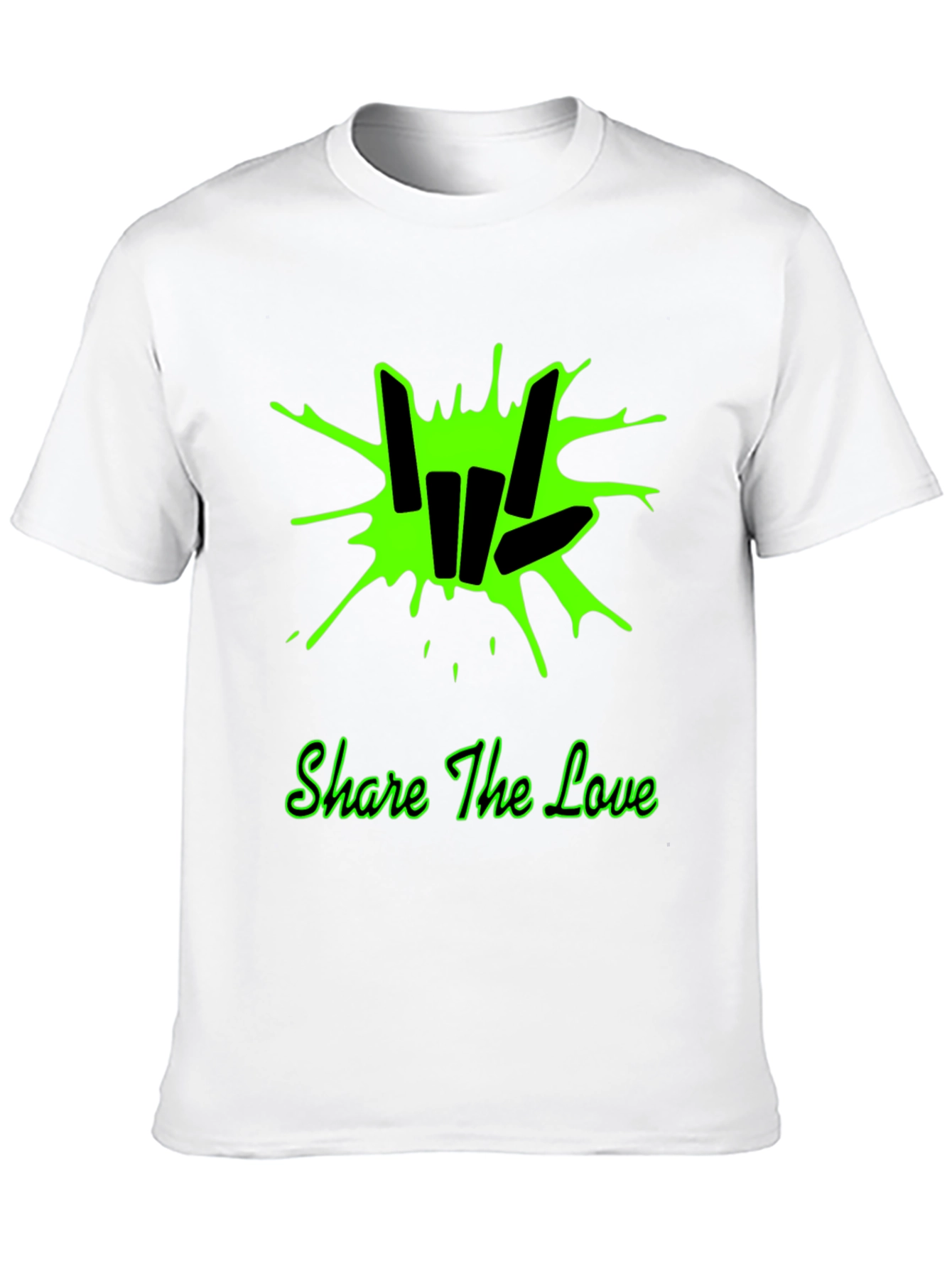 Share the Love Black T-Shirt with Green Graphic Design