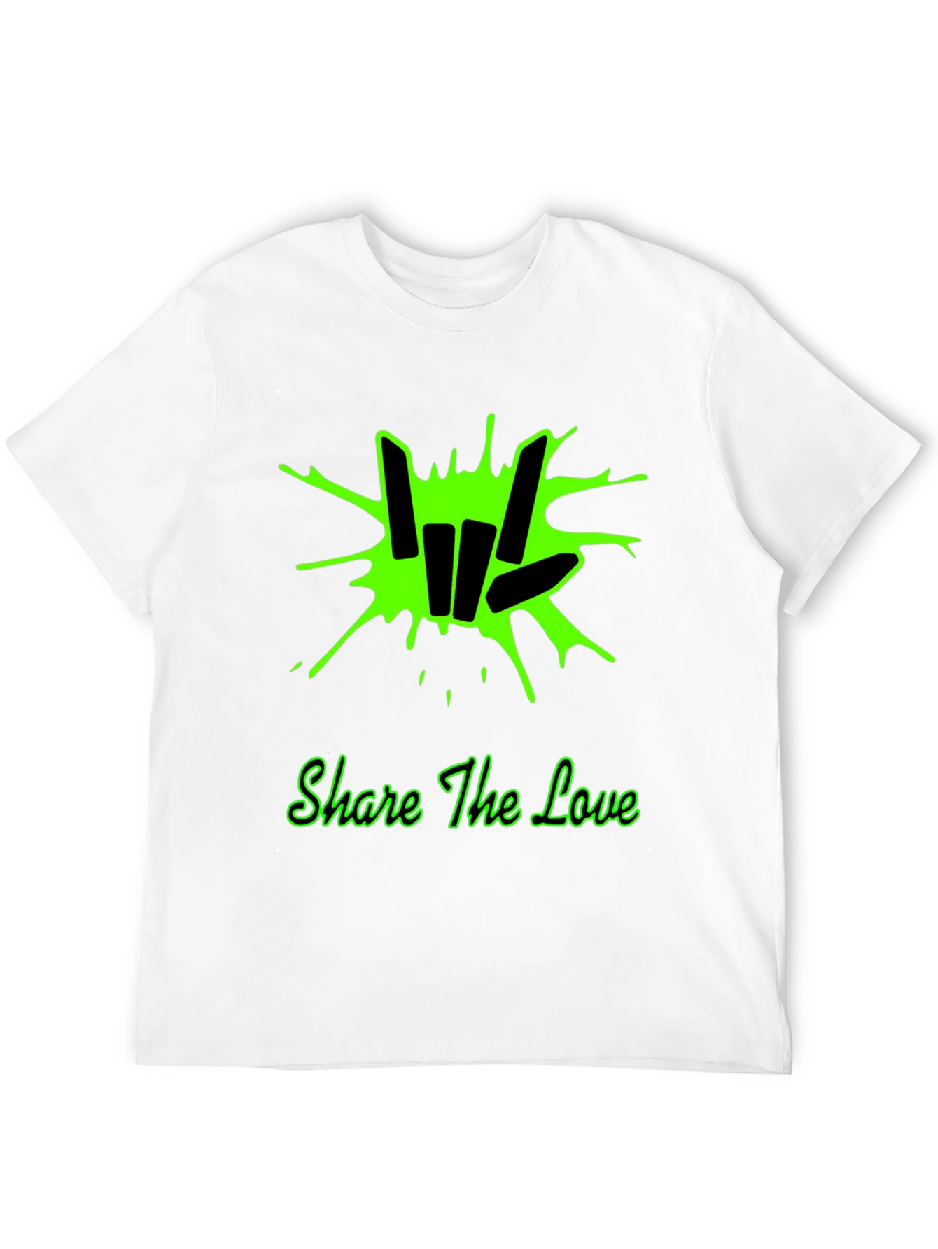 Share the Love Black T-Shirt with Green Graphic Design
