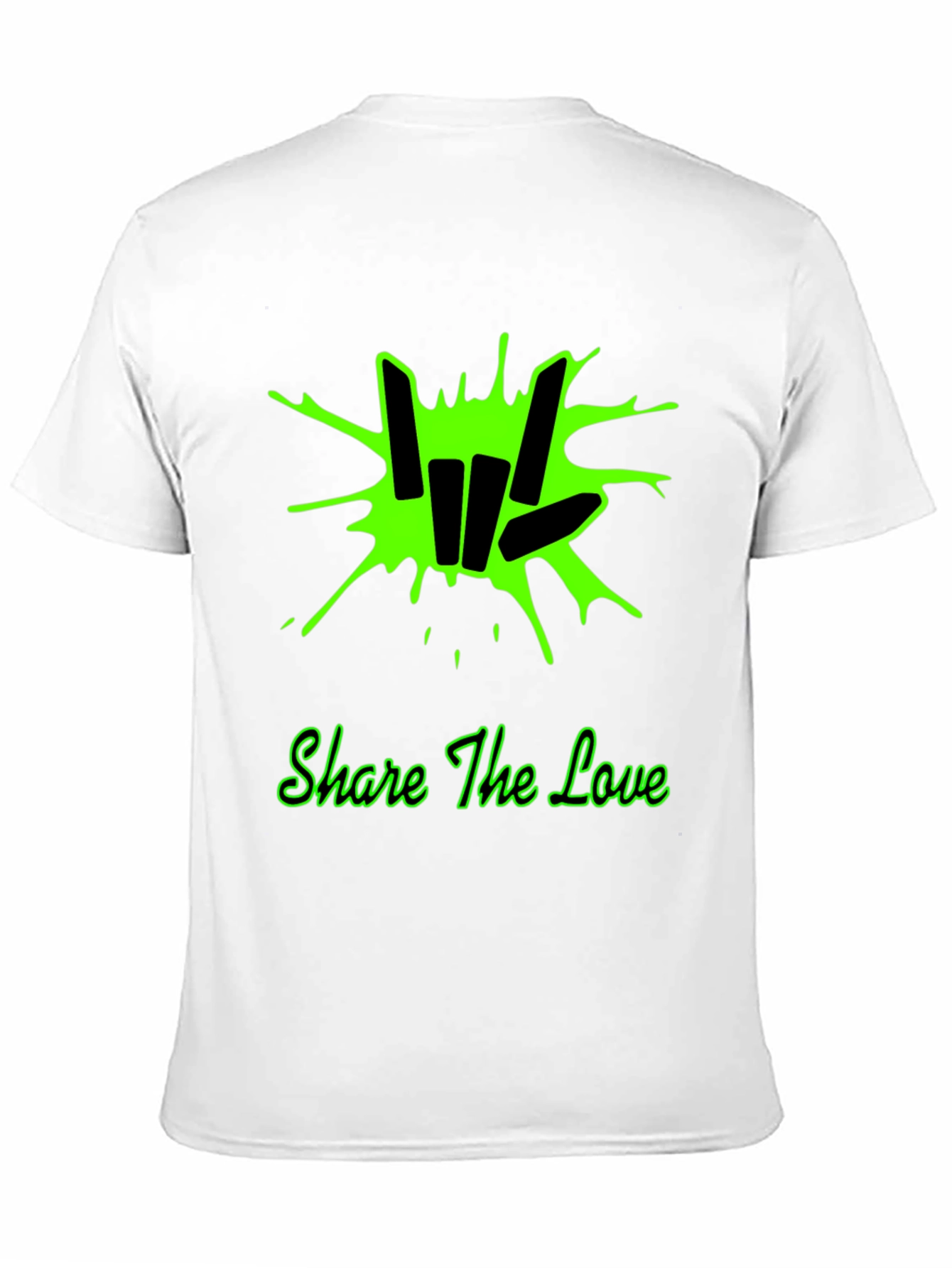 Share the Love Black T-Shirt with Green Graphic Design
