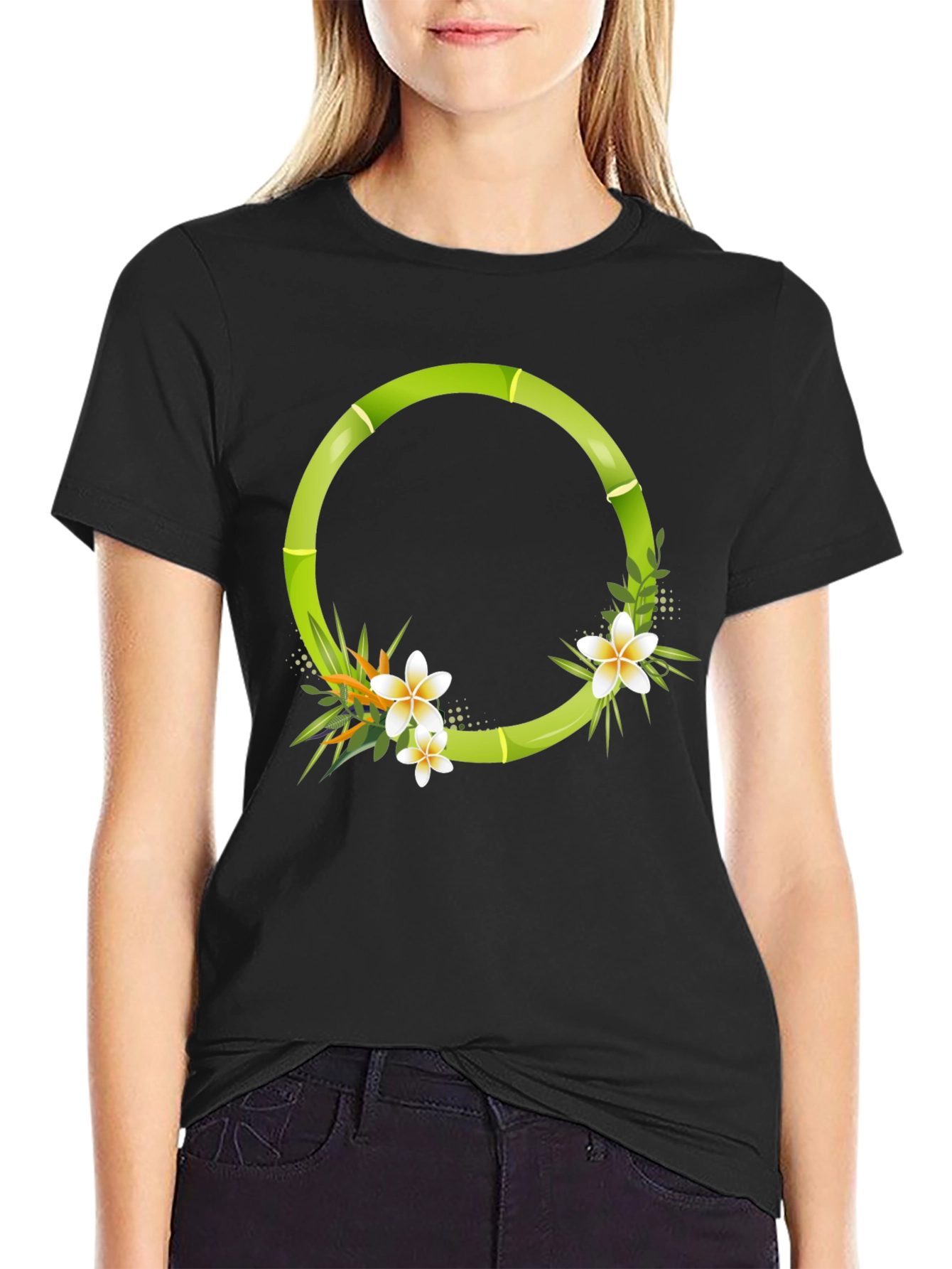 Bamboo Floral Circle Graphic T-Shirt