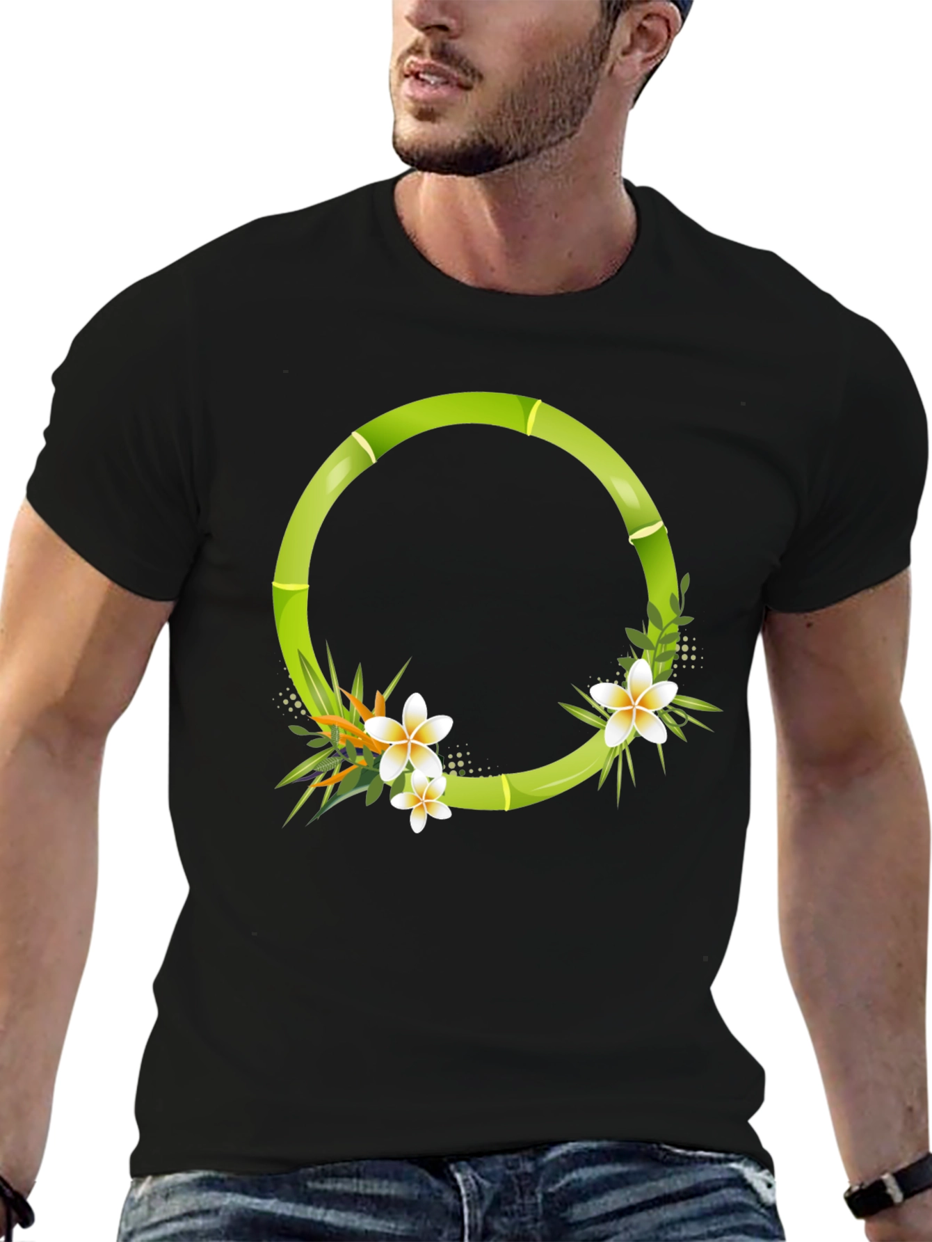 Bamboo Floral Circle Graphic T-Shirt