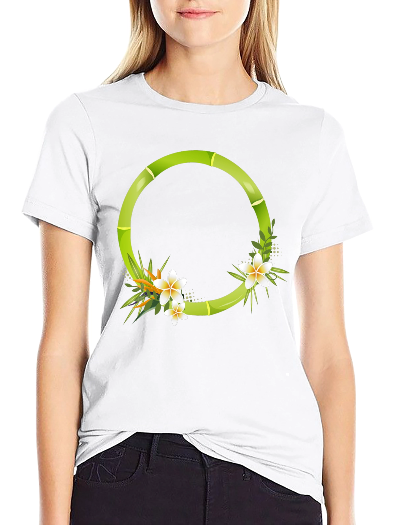 Bamboo Floral Circle Graphic T-Shirt