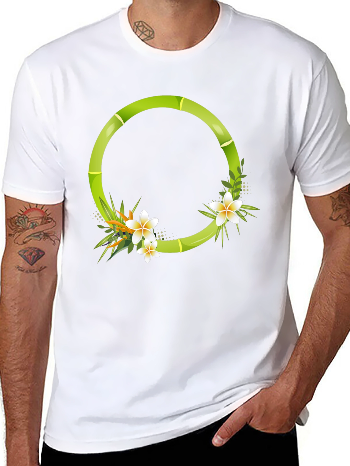 Bamboo Floral Circle Graphic T-Shirt