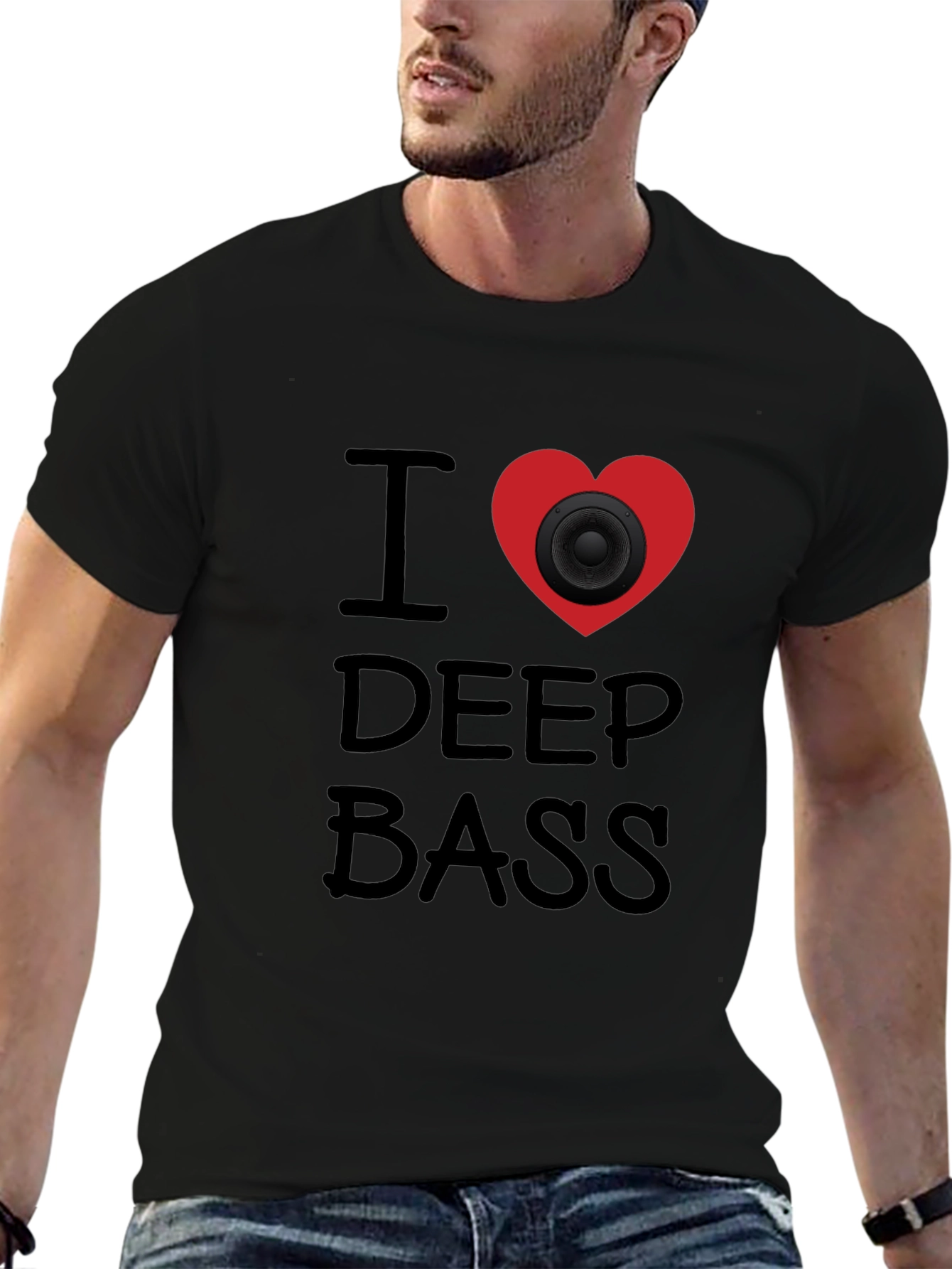 I Love Deep Bass Black Graphic Tee