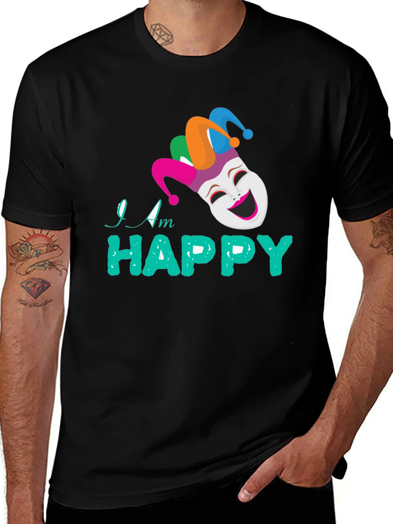 Happy Jester Graphic Tee - Black Cotton Blend