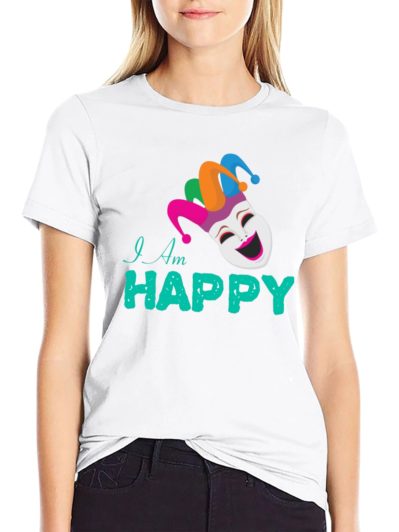 Happy Jester Graphic Tee - Black Cotton Blend