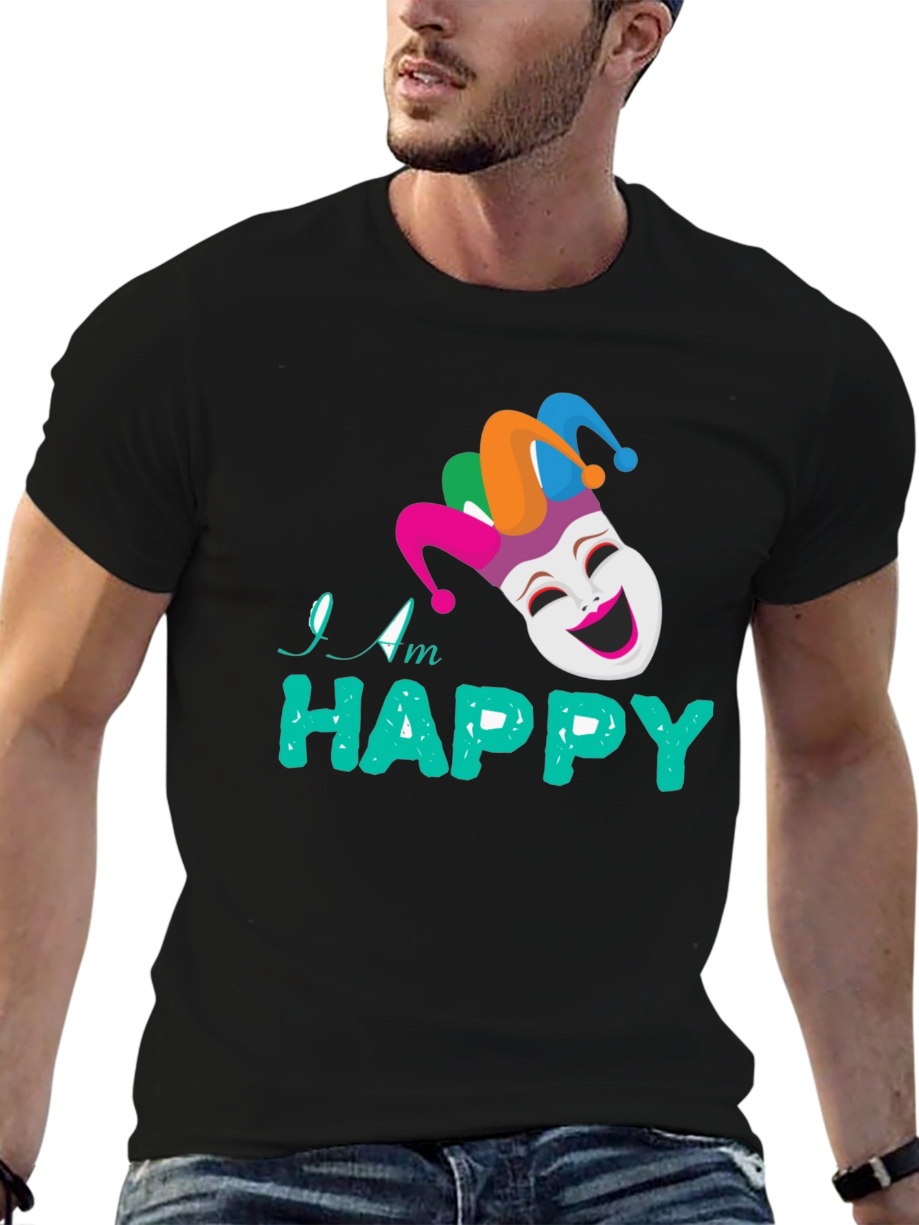 Happy Jester Graphic Tee - Black Cotton Blend