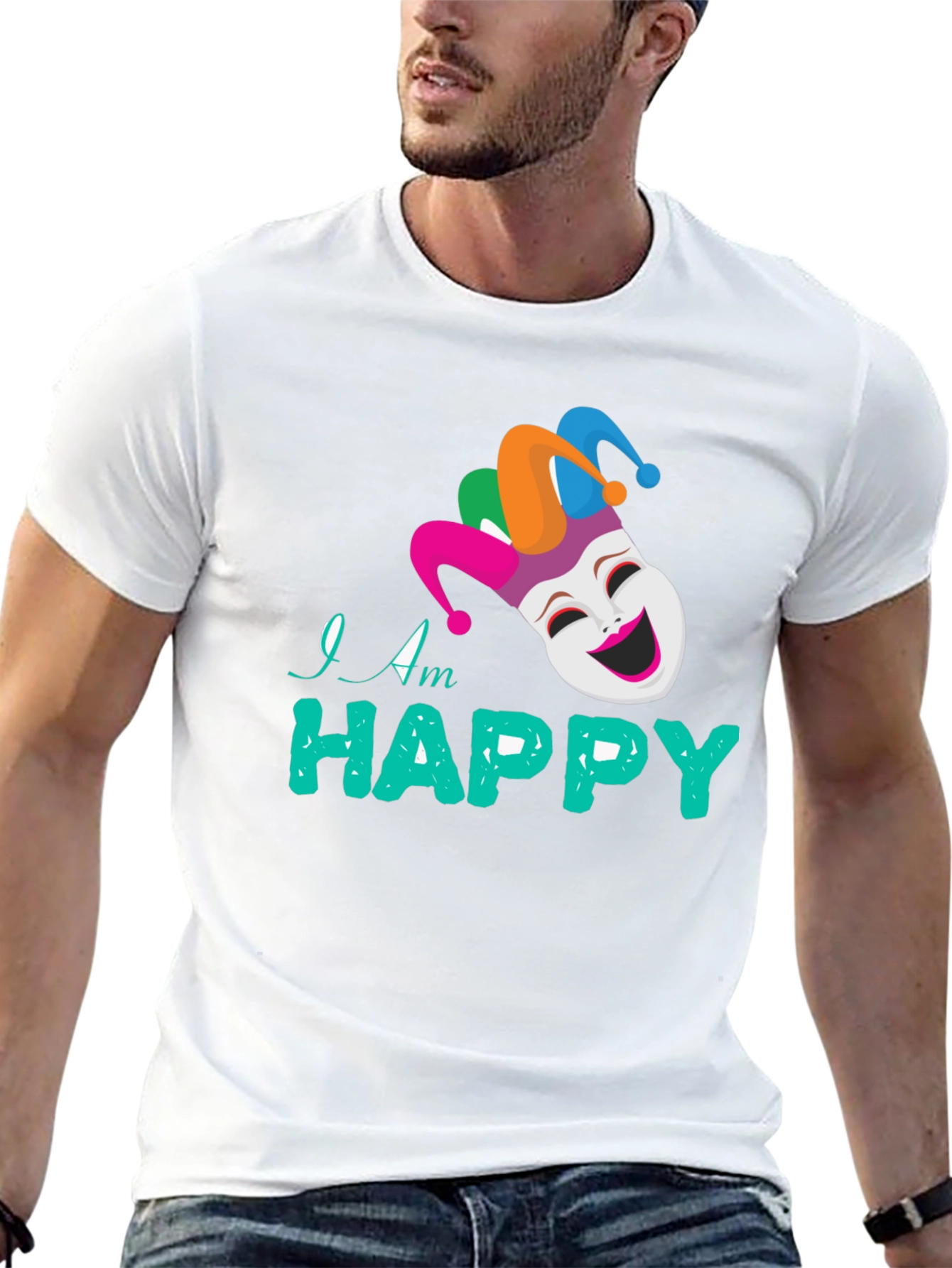 Happy Jester Graphic Tee - Black Cotton Blend