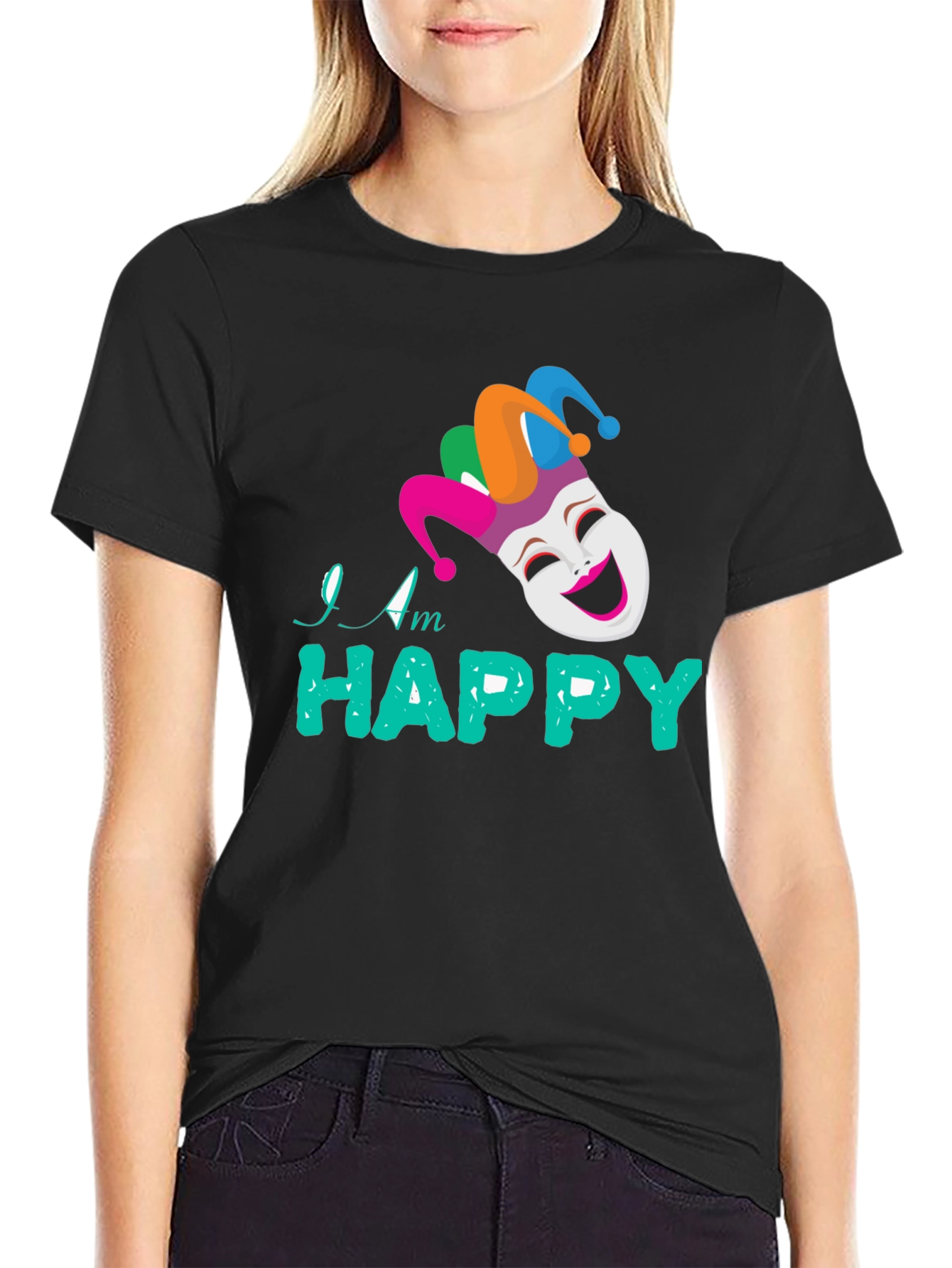 Happy Jester Graphic Tee - Black Cotton Blend
