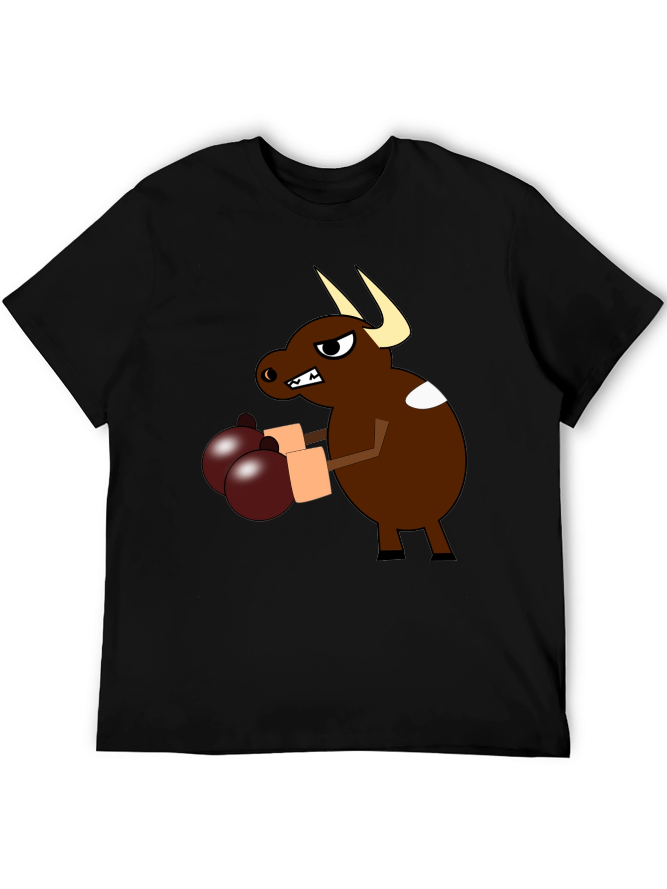 Cartoon Boxing Bull Black T-Shirt