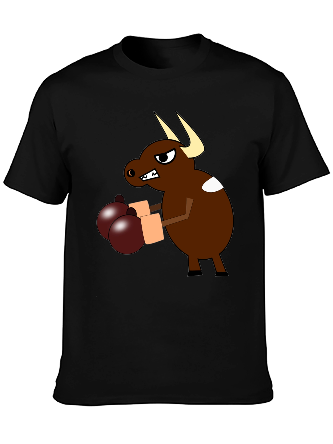 Cartoon Boxing Bull Black T-Shirt