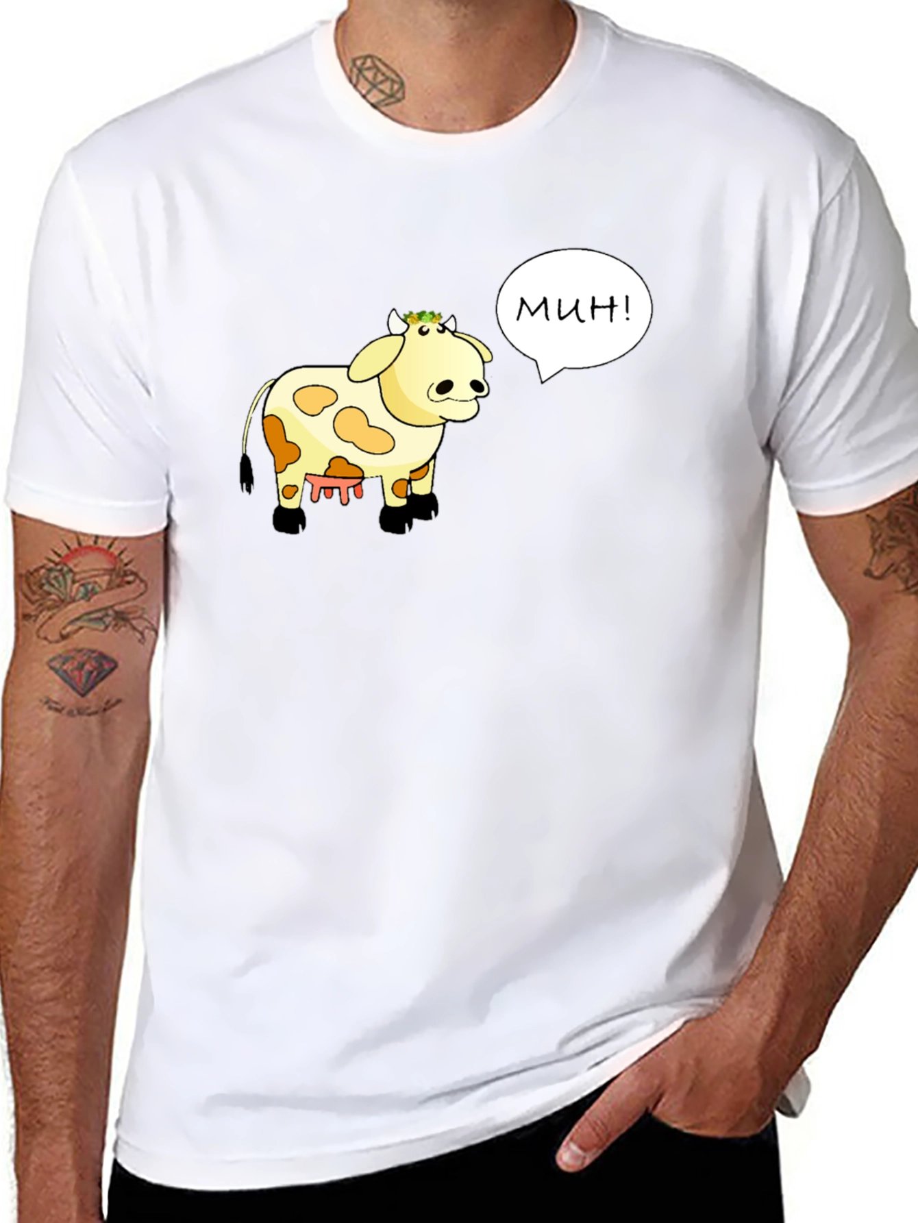 Funny Cartoon Cow T-Shirt - Moo! in Russian