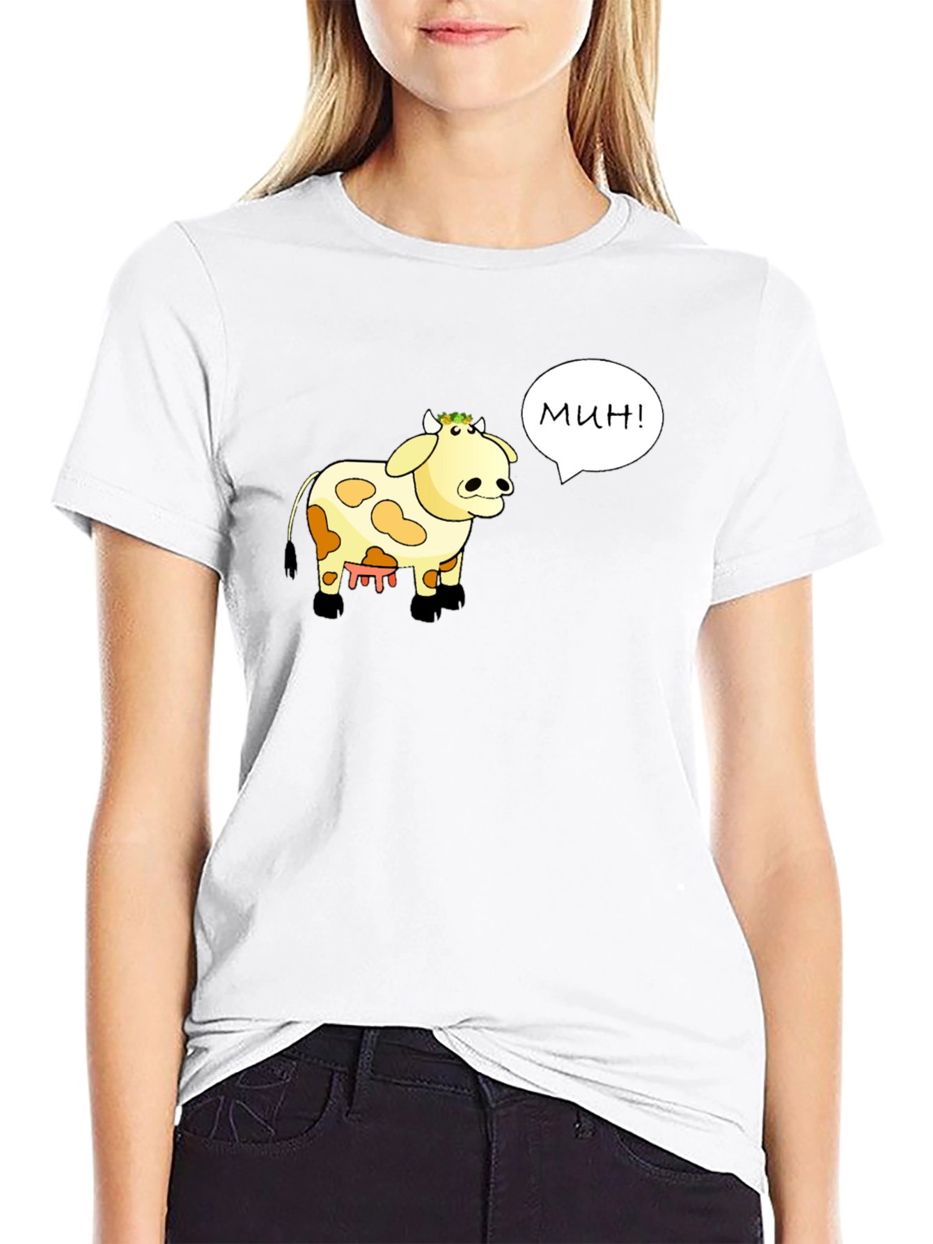 Funny Cartoon Cow T-Shirt - Moo! in Russian
