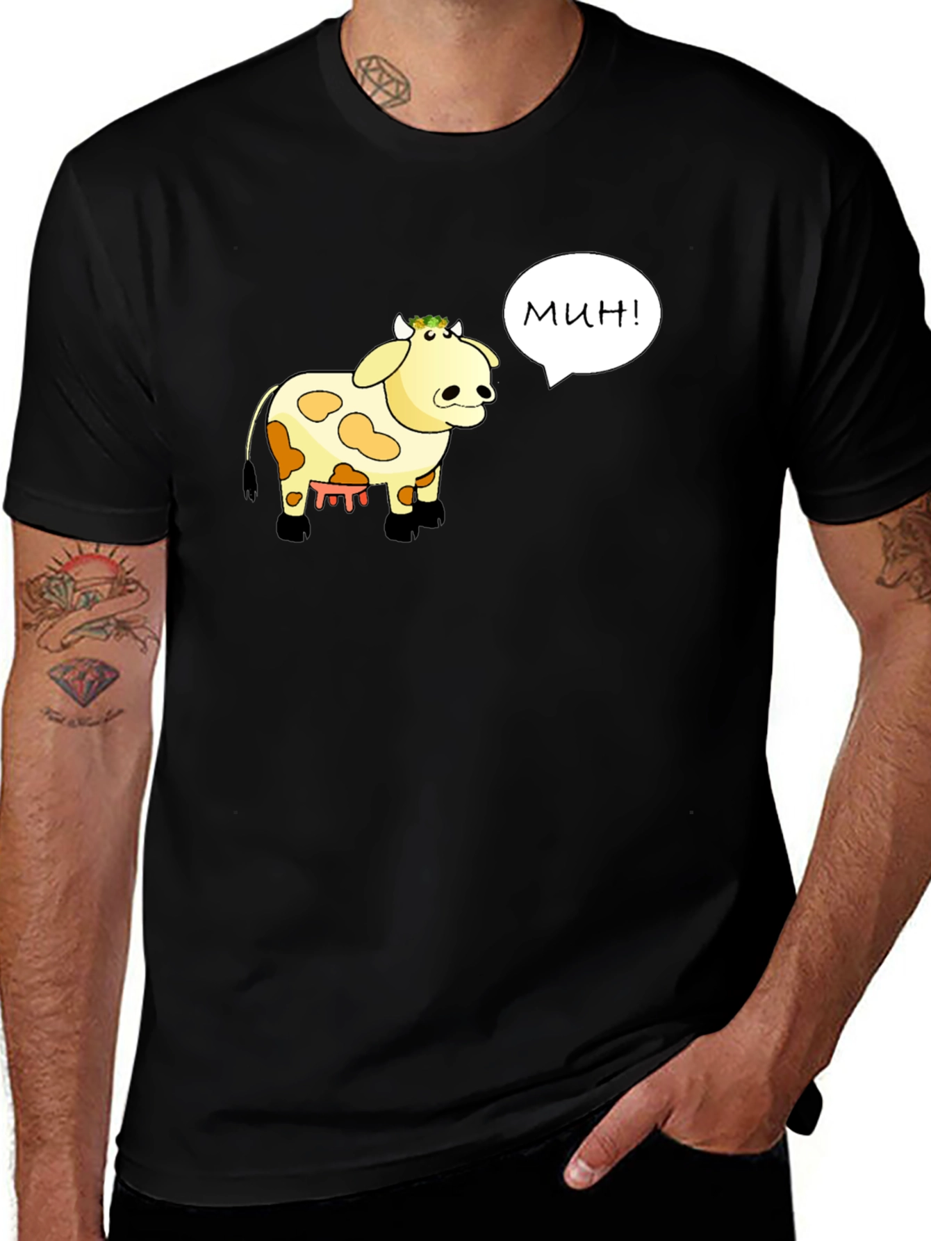 Funny Cartoon Cow T-Shirt - Moo! in Russian