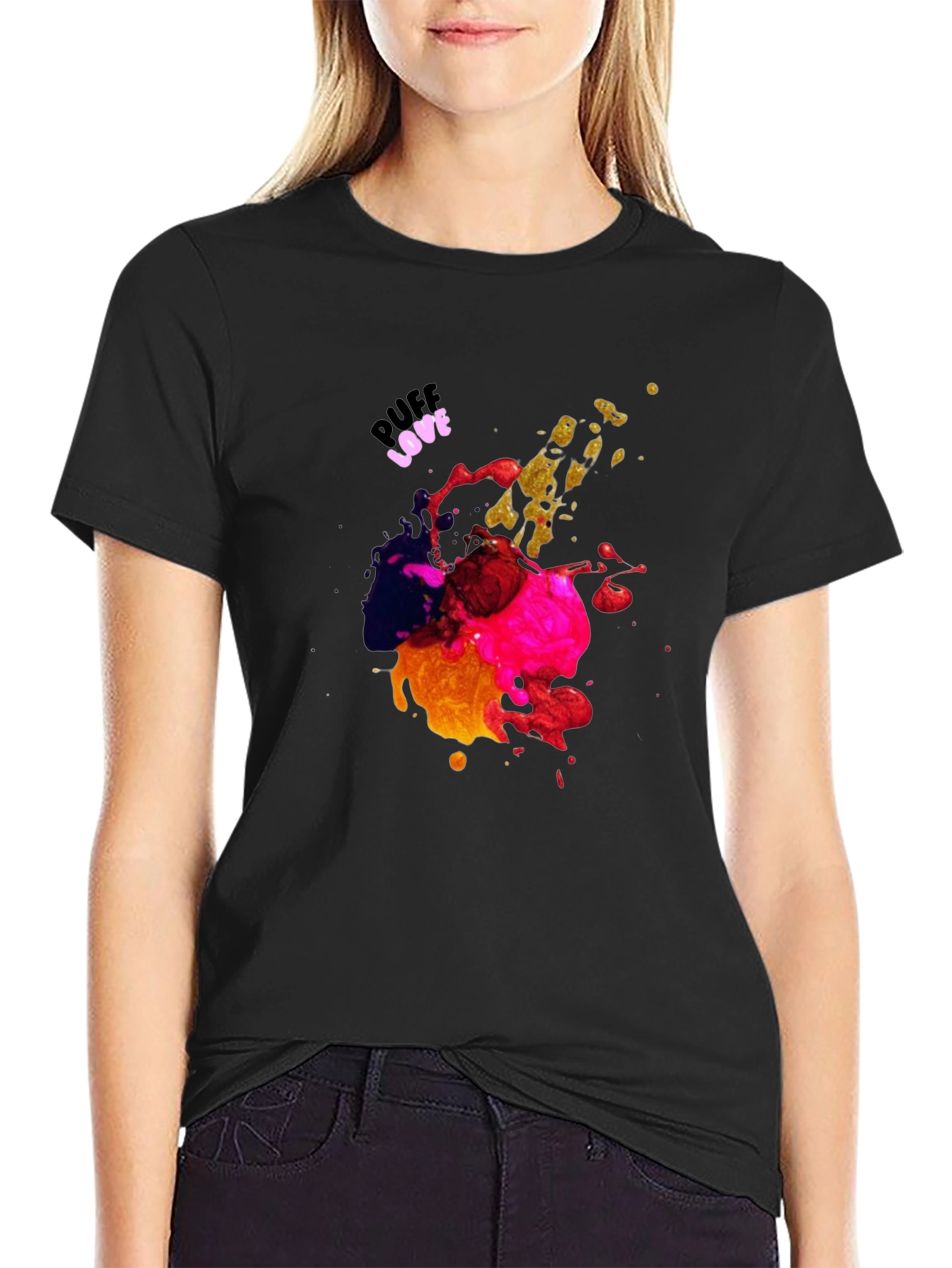 Abstract Splatter Graphic Black T-Shirt