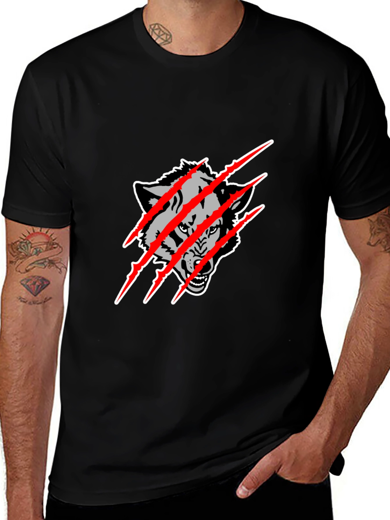 Black Wolf Claw Graphic Tee - Mens Fashion