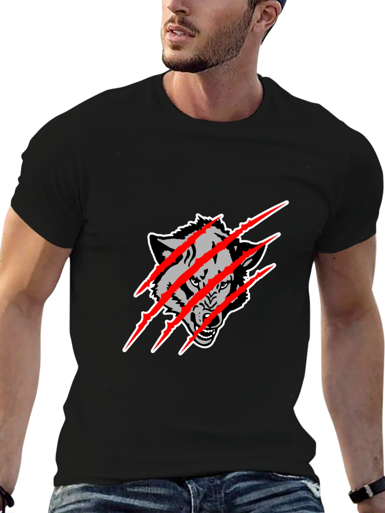 Black Wolf Claw Graphic Tee - Mens Fashion