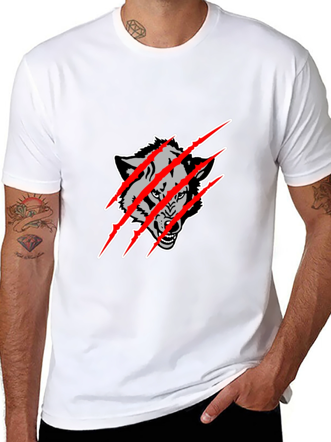Black Wolf Claw Graphic Tee - Mens Fashion