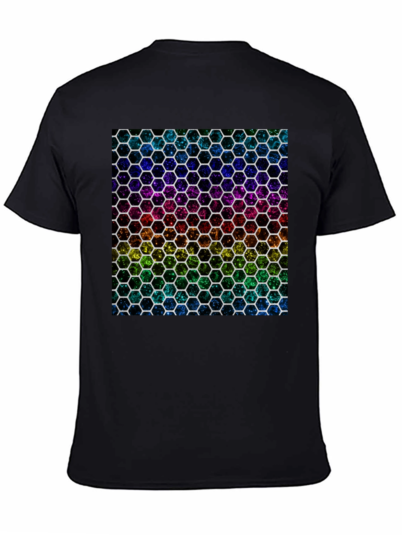 Rainbow Hexagon Pattern Black T-Shirt