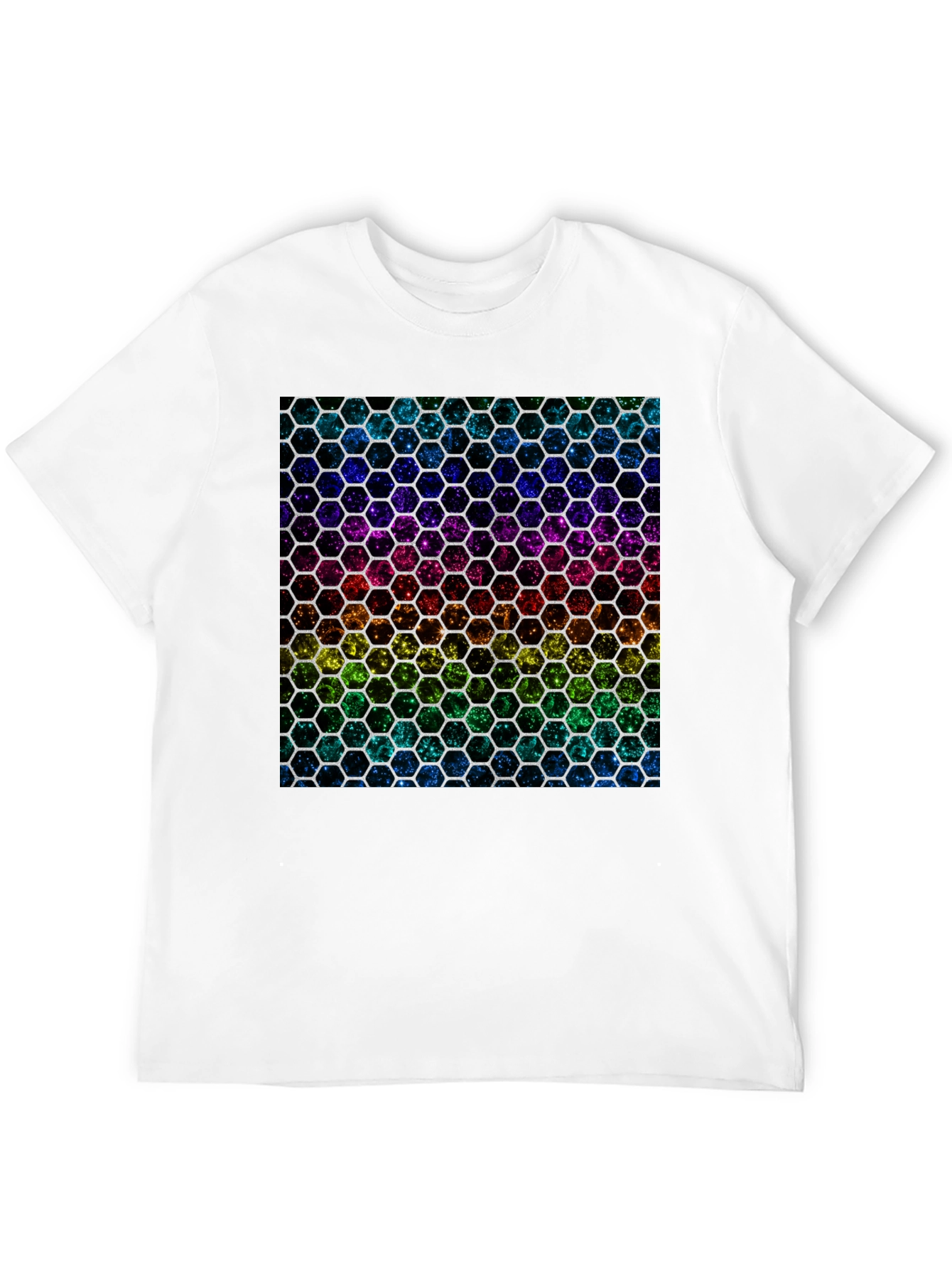 Rainbow Hexagon Pattern Black T-Shirt