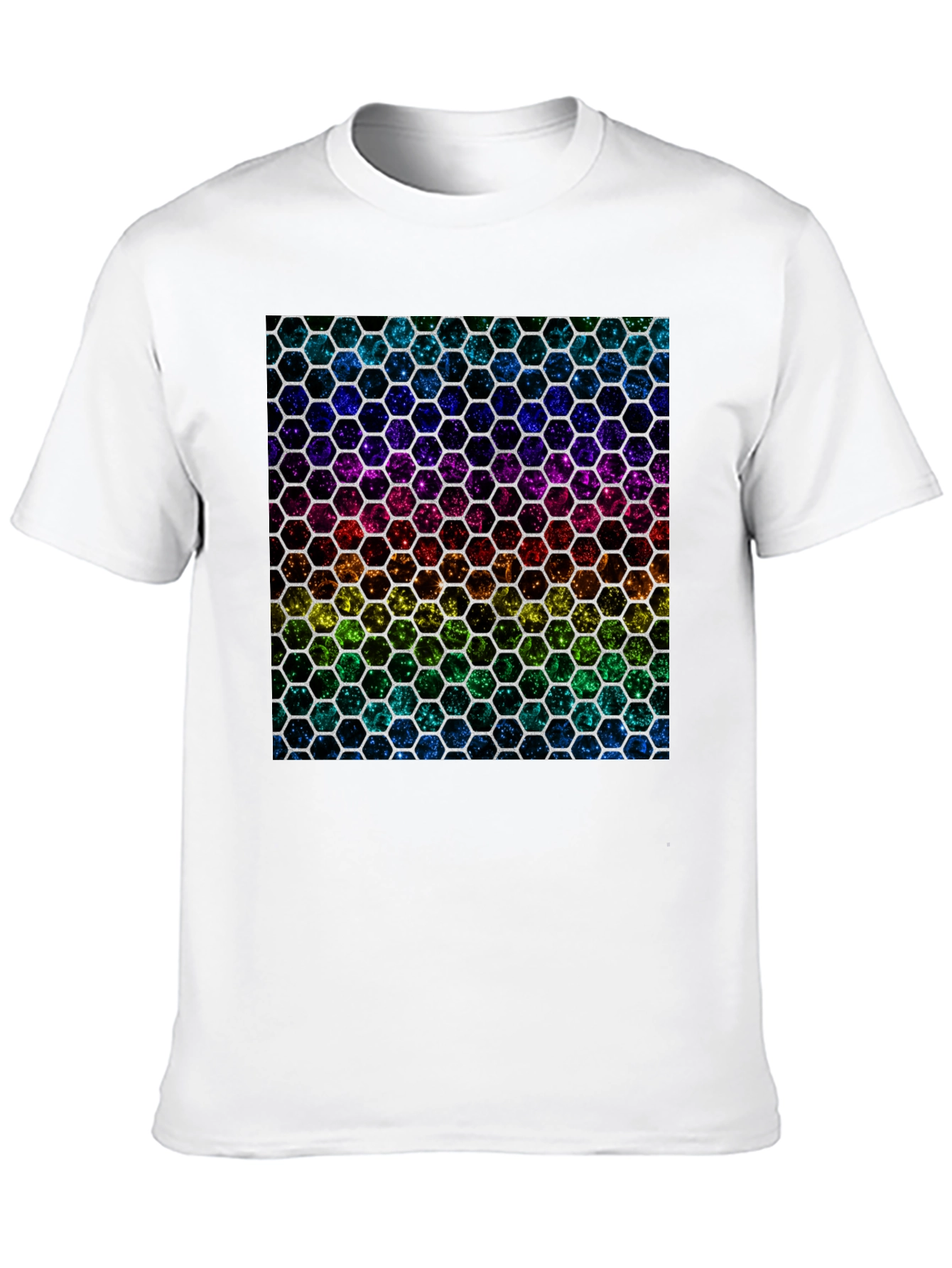 Rainbow Hexagon Pattern Black T-Shirt