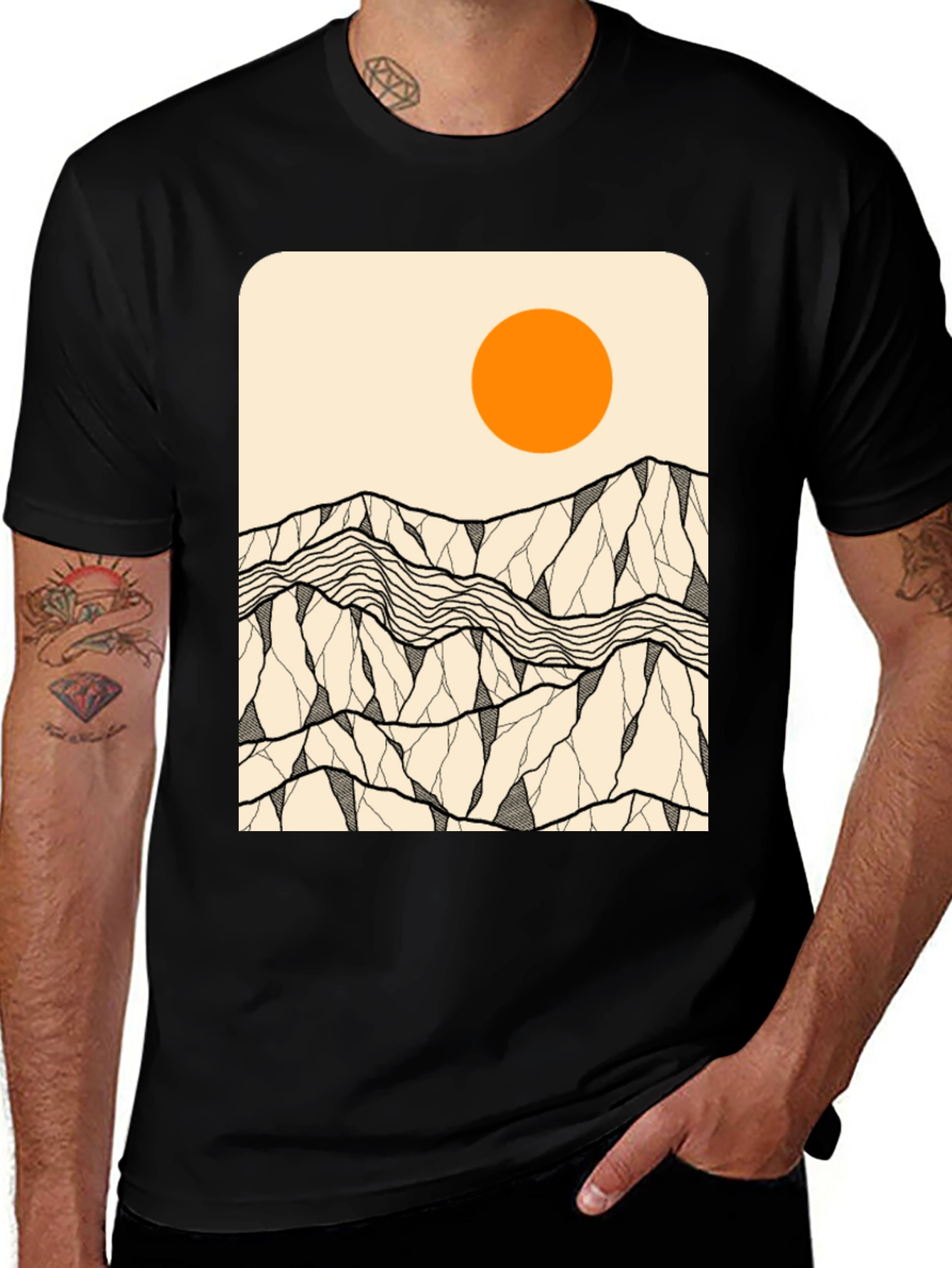 Mountains & Sun Graphic Tee - Black