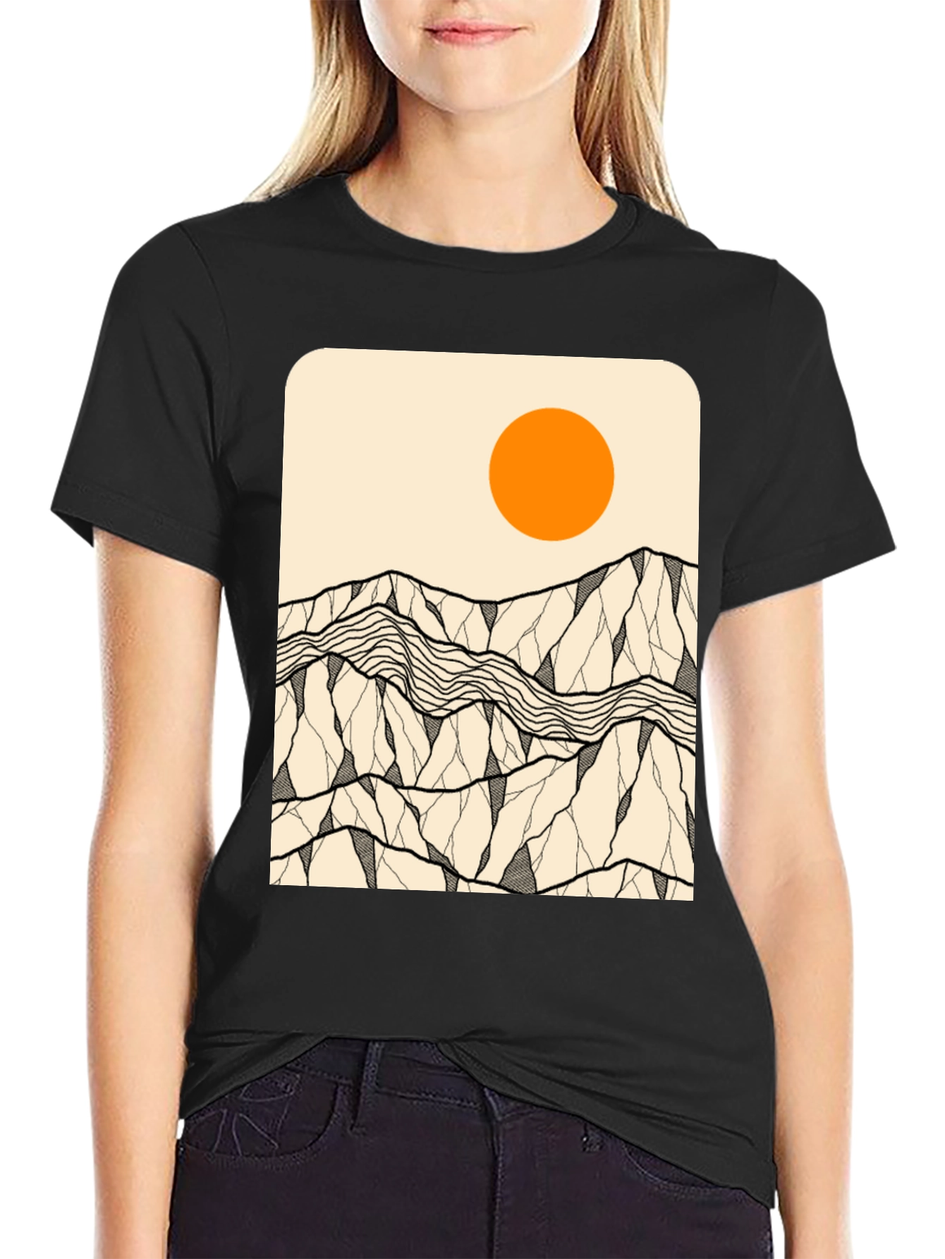 Mountains & Sun Graphic Tee - Black