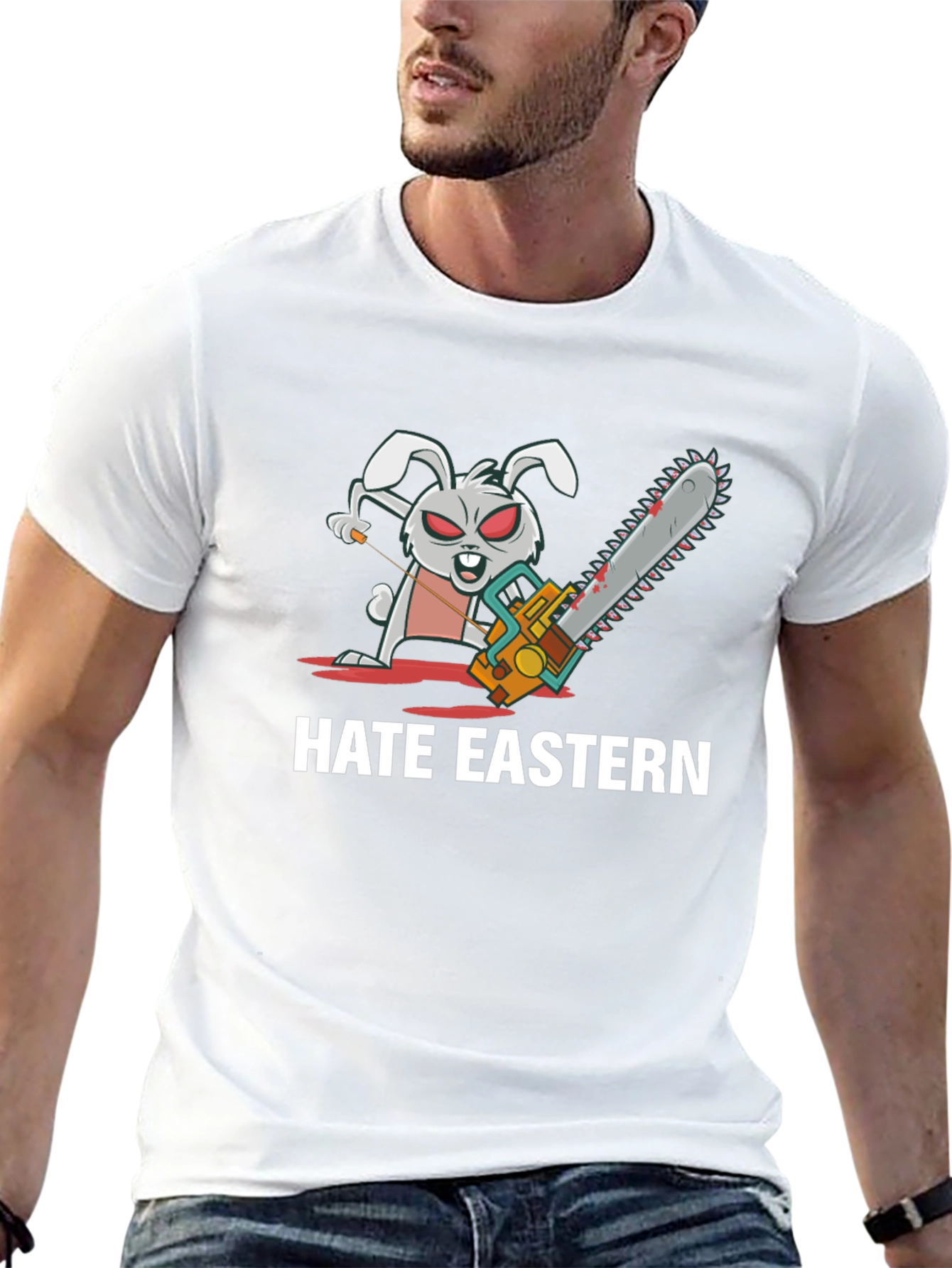 Hate Eastern Bunny Chainsaw Black T-Shirt
