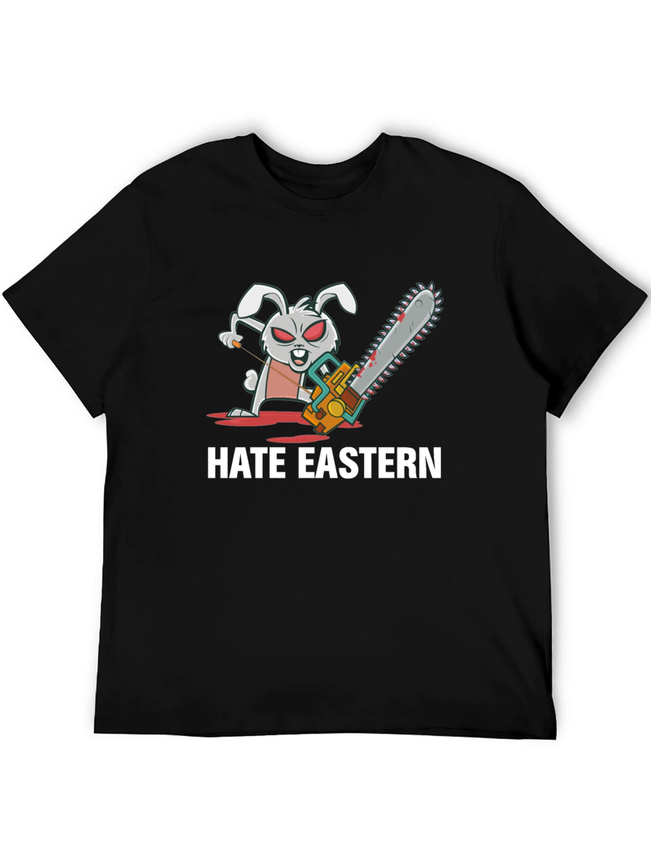 Hate Eastern Bunny Chainsaw Black T-Shirt
