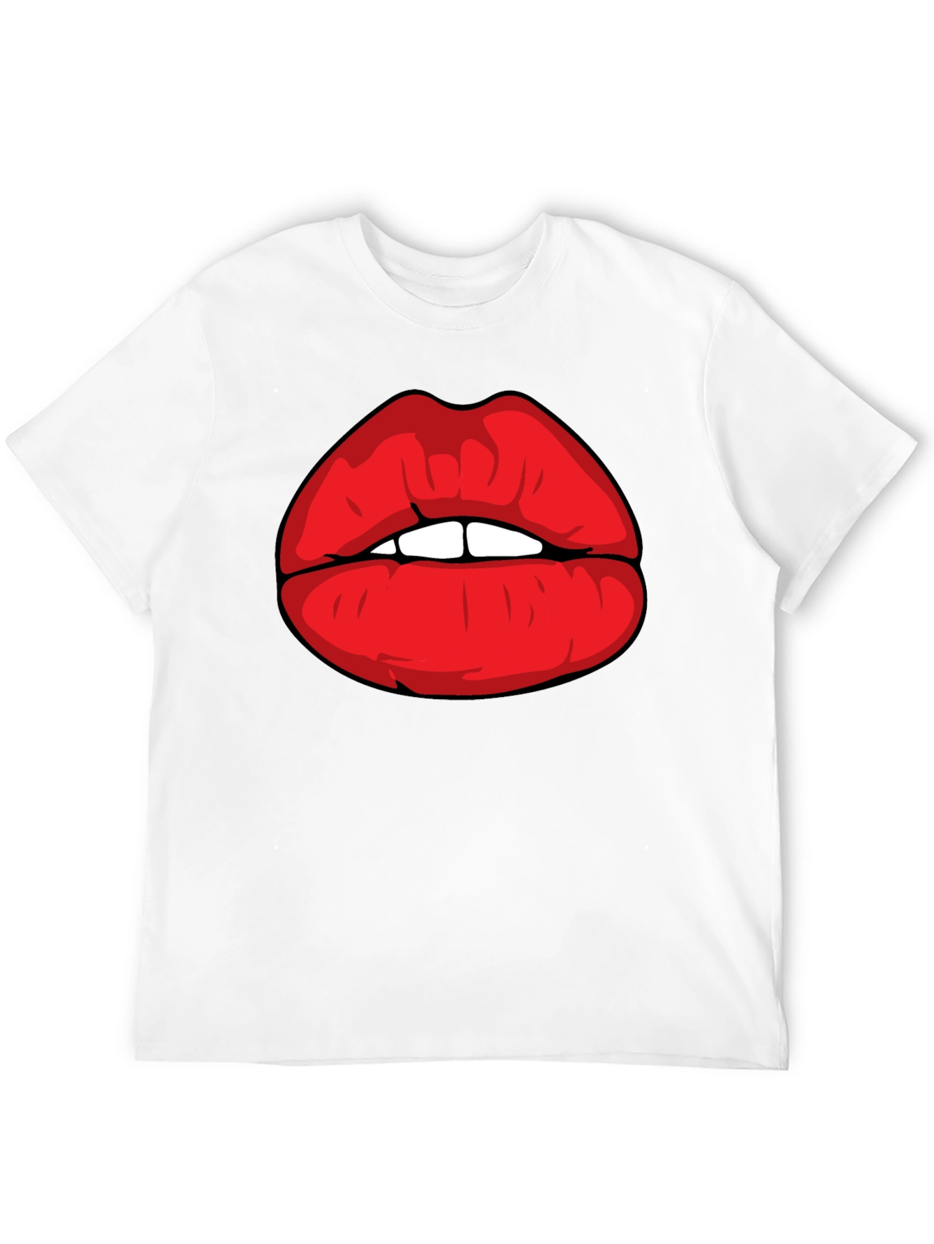 Bold Red Lips Graphic Black T-Shirt