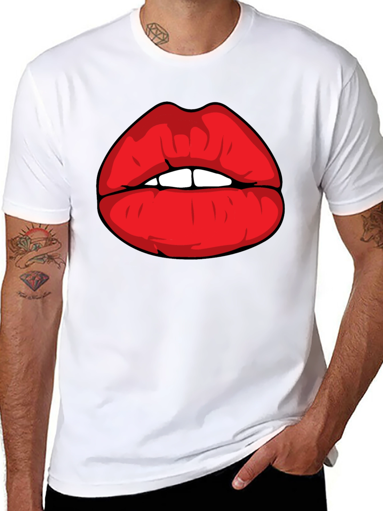 Bold Red Lips Graphic Black T-Shirt
