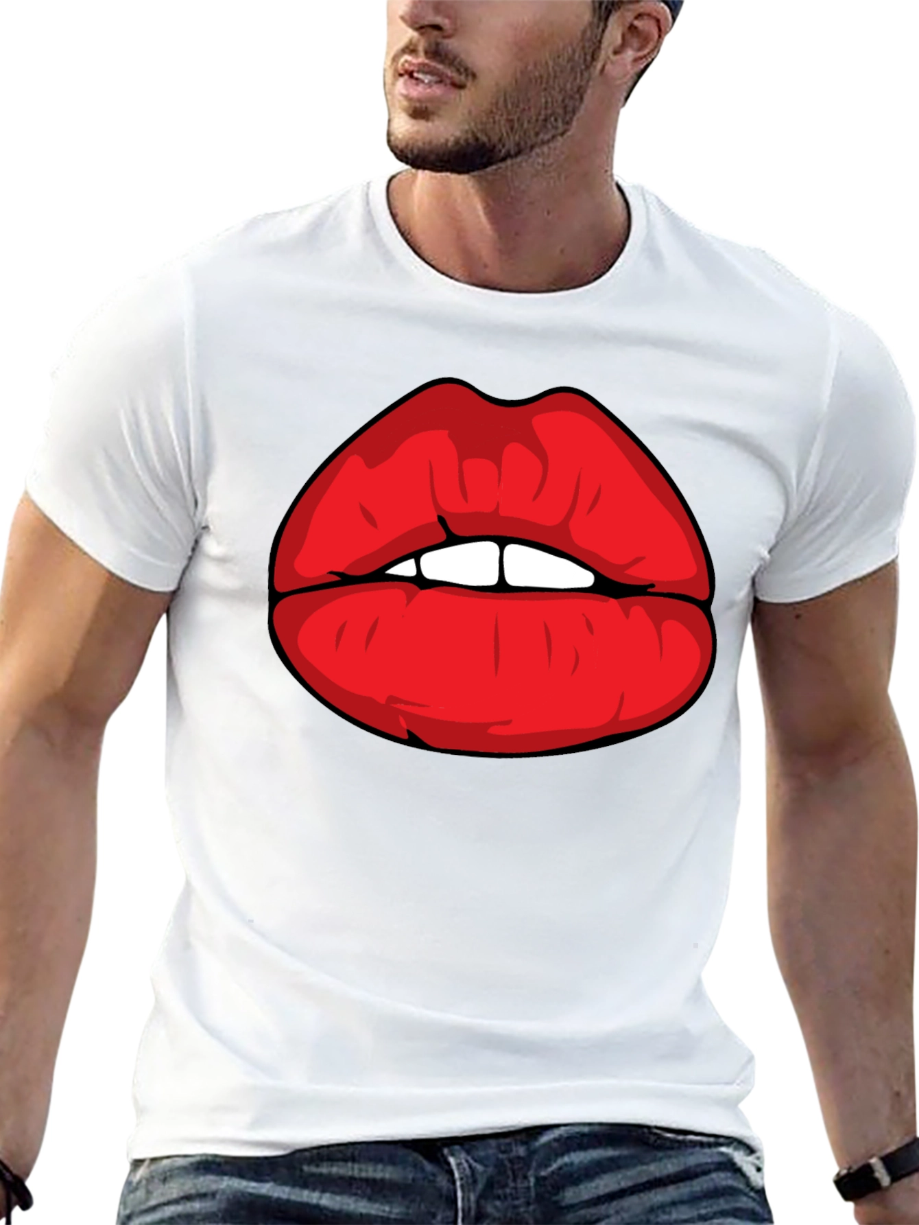 Bold Red Lips Graphic Black T-Shirt