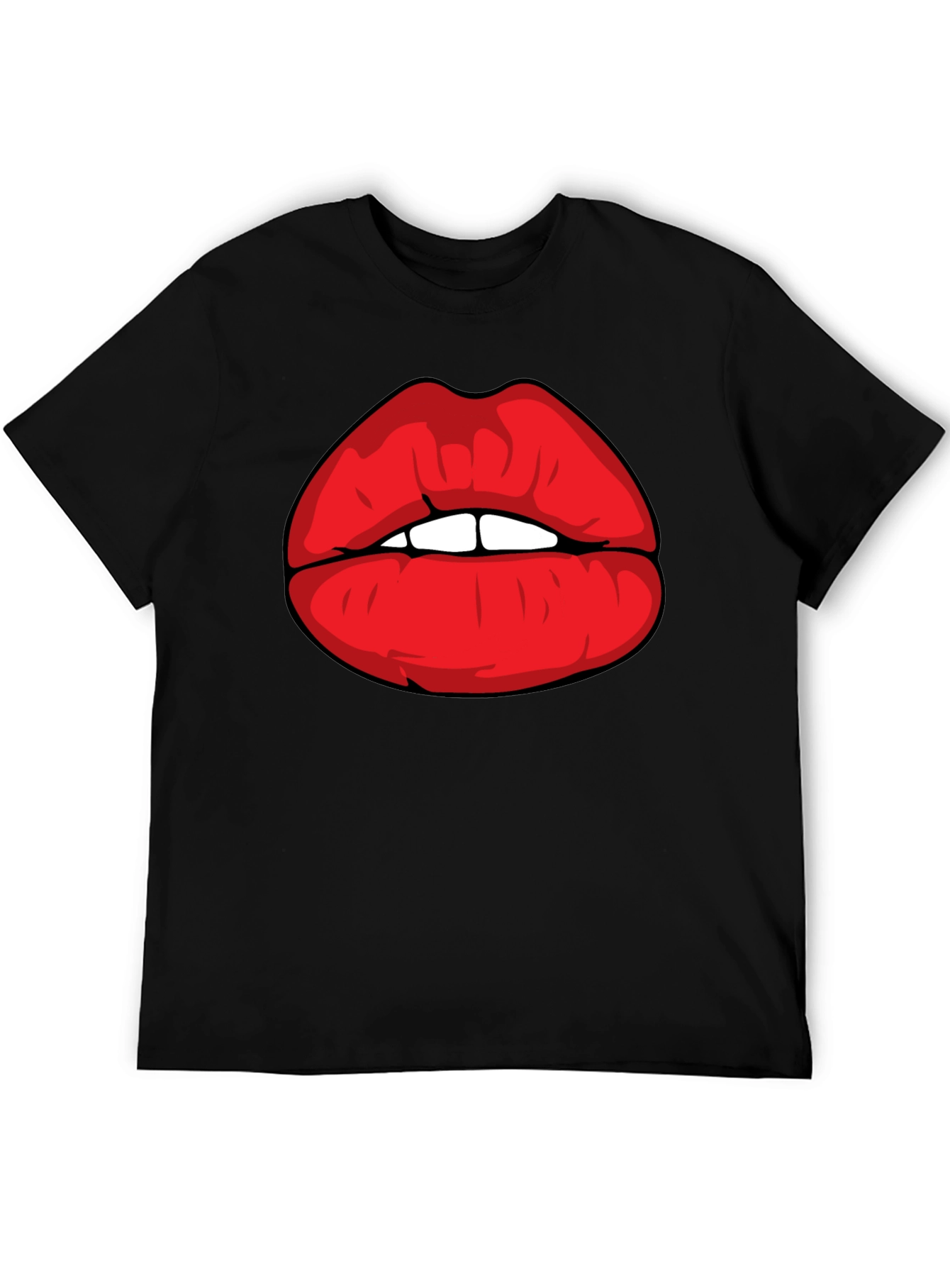 Bold Red Lips Graphic Black T-Shirt