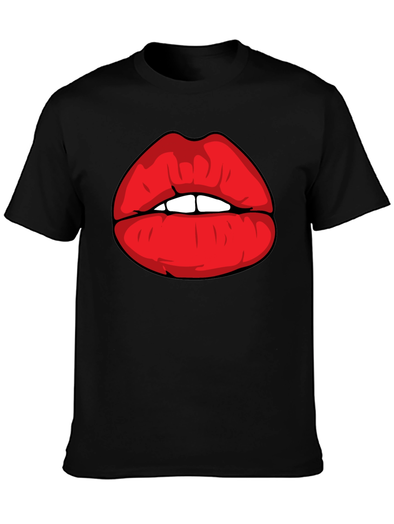 Bold Red Lips Graphic Black T-Shirt