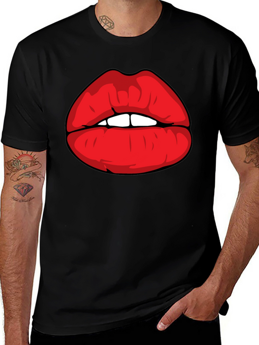 Bold Red Lips Graphic Black T-Shirt