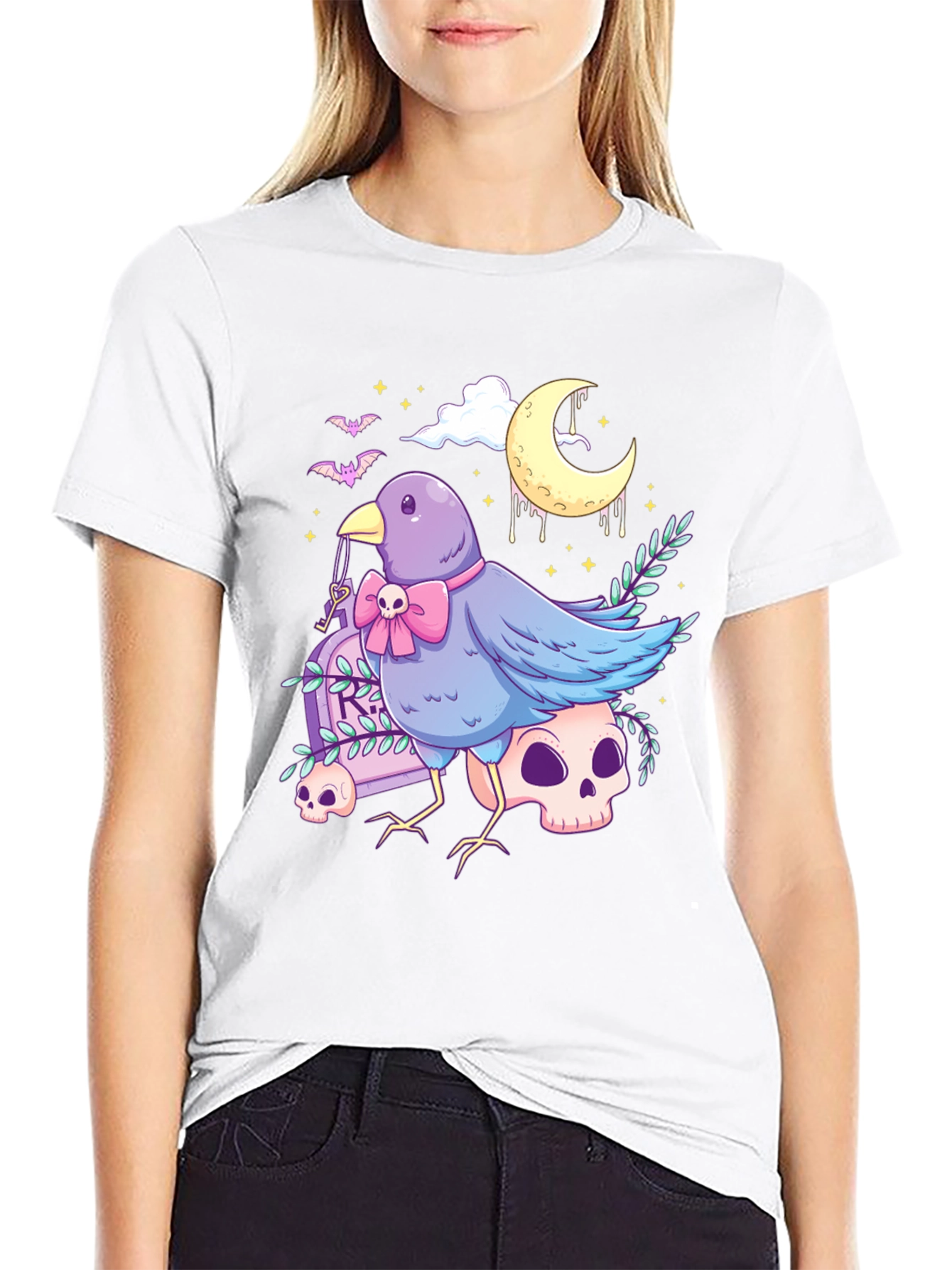 Gothic Bird T-Shirt: Pastel Creepy Cute Design